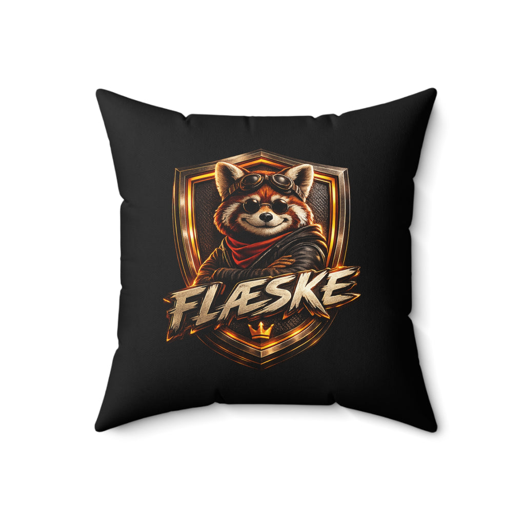 Red Panda Crest Throw Pillow — 'FLÆSKE' Gaming Emblem Accent Pillow