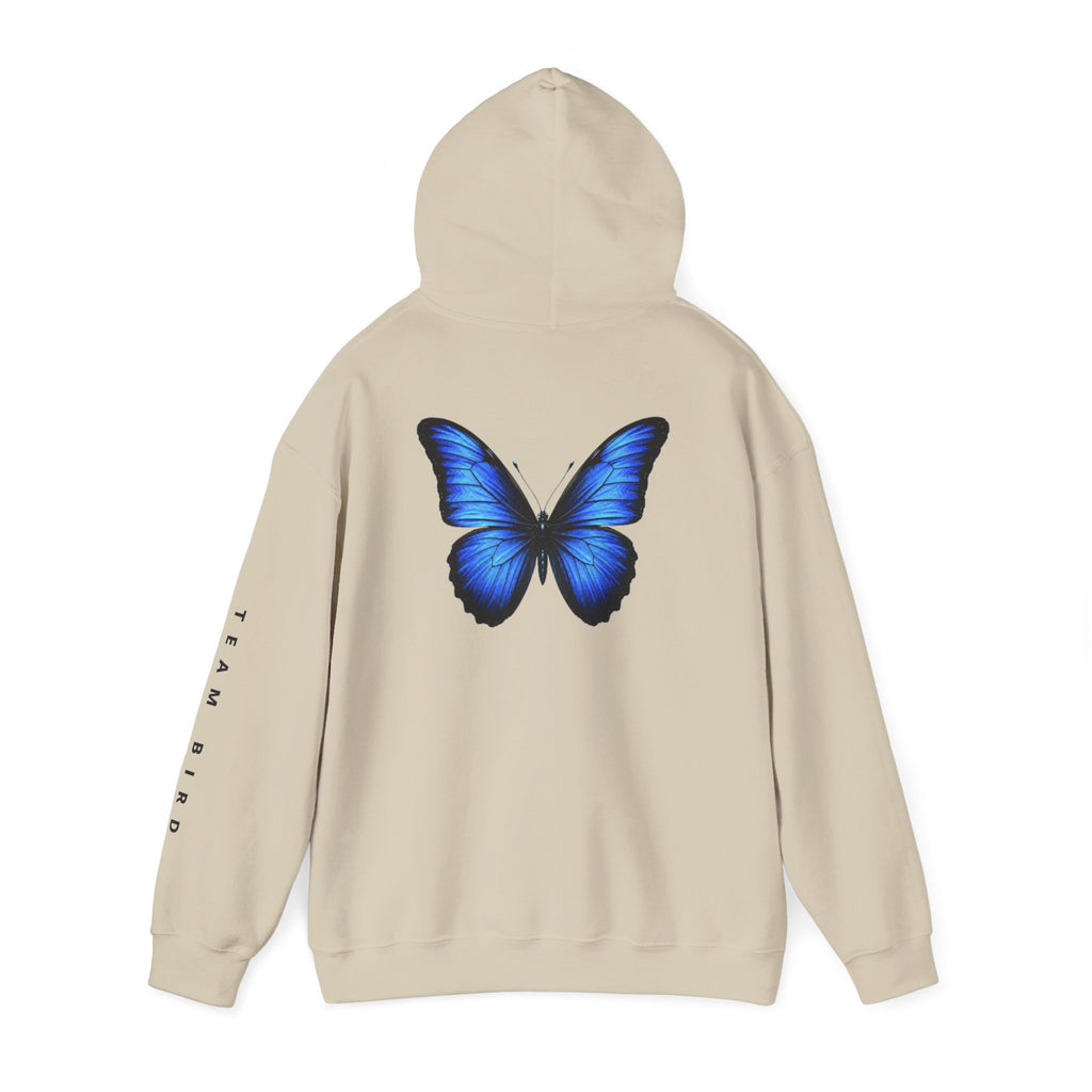 Butterfly Hoodie — "Team Bird" Blue Butterfly Graphic Hooded Sweatshirt