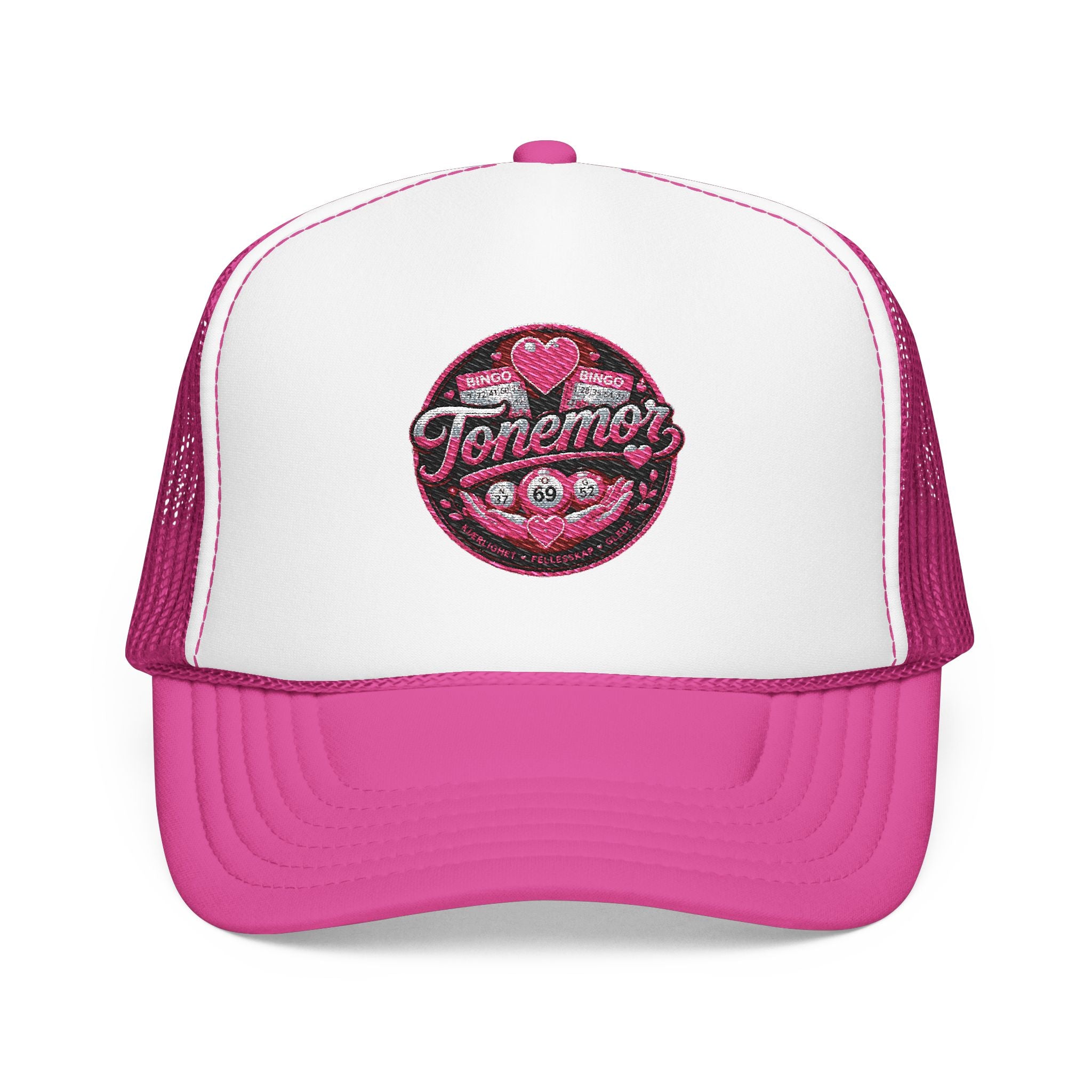 Foam Trucker Hat — Pink Glitter "Tenerme" Heart Patch Cap