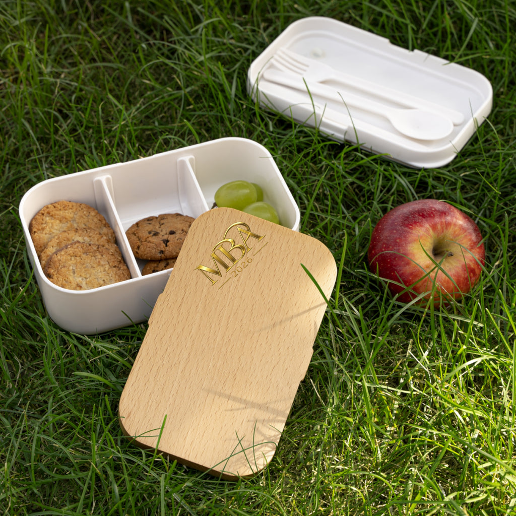 Bento Lunch Box — Wooden Lid Monogrammed Bento Box (Personalized MBA Initials)