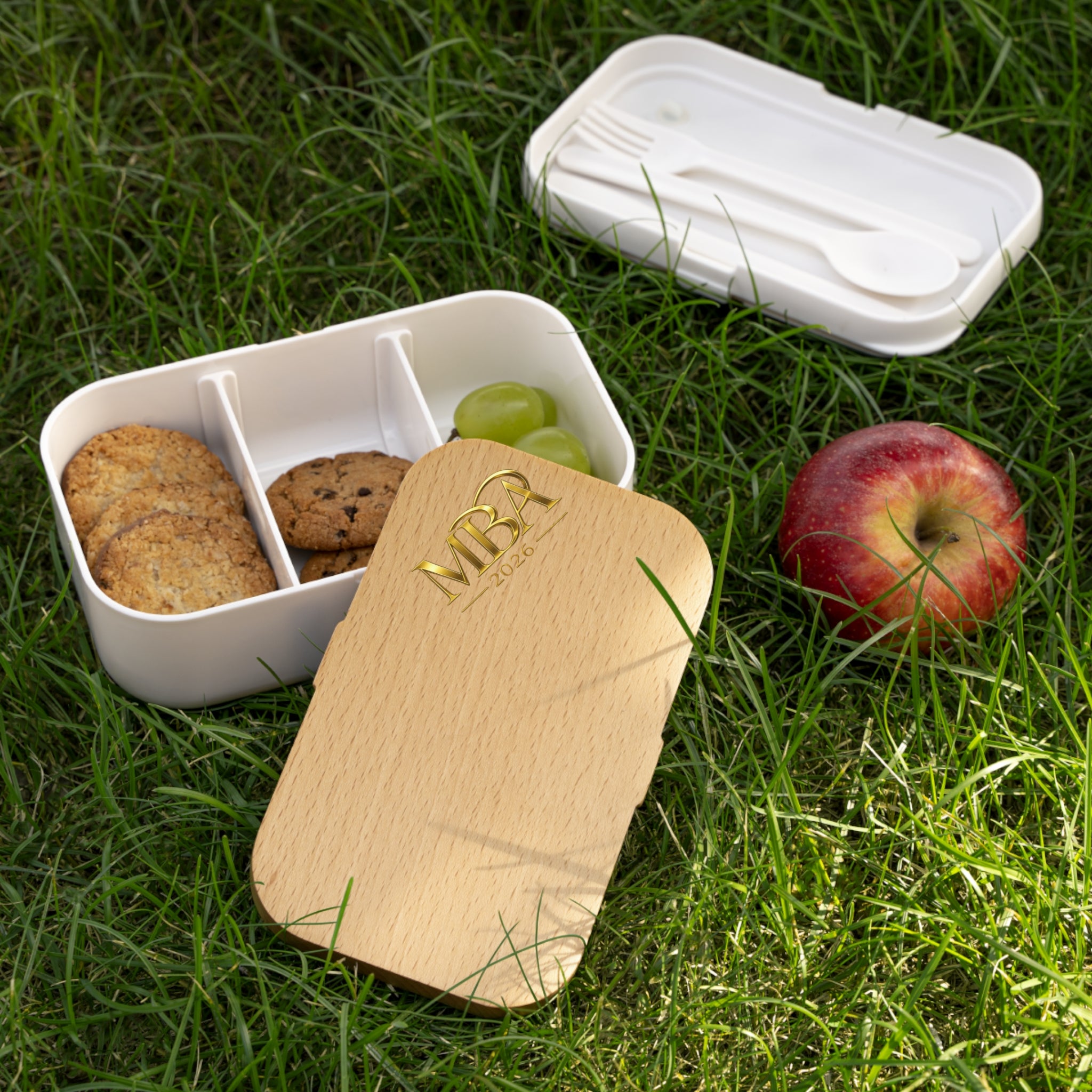 Bento Lunch Box — Wooden Lid Monogrammed Bento Box (Personalized MBA Initials)