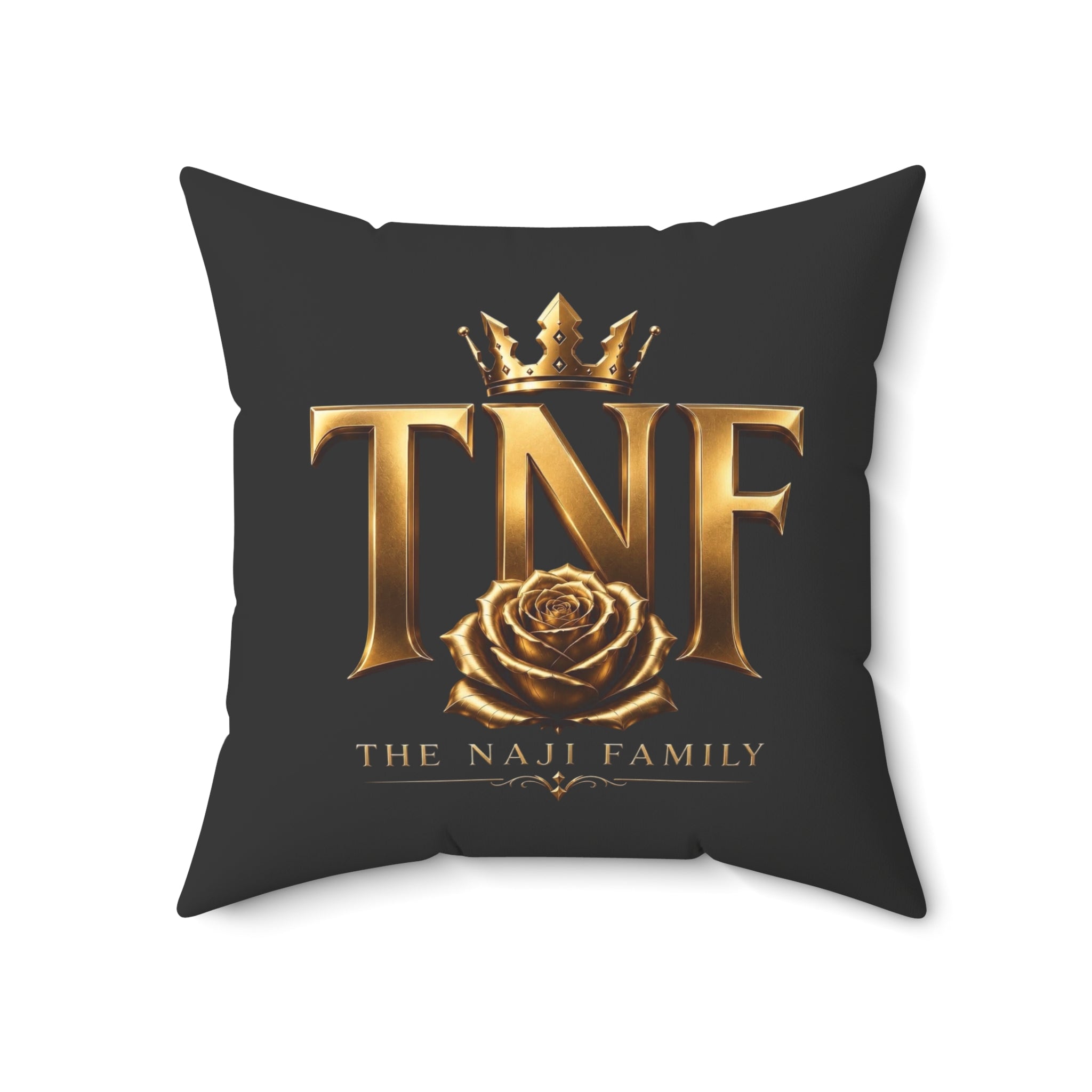 TNF The Naji Family Gold Logo Pillow — Decorative Square Throw Pillow