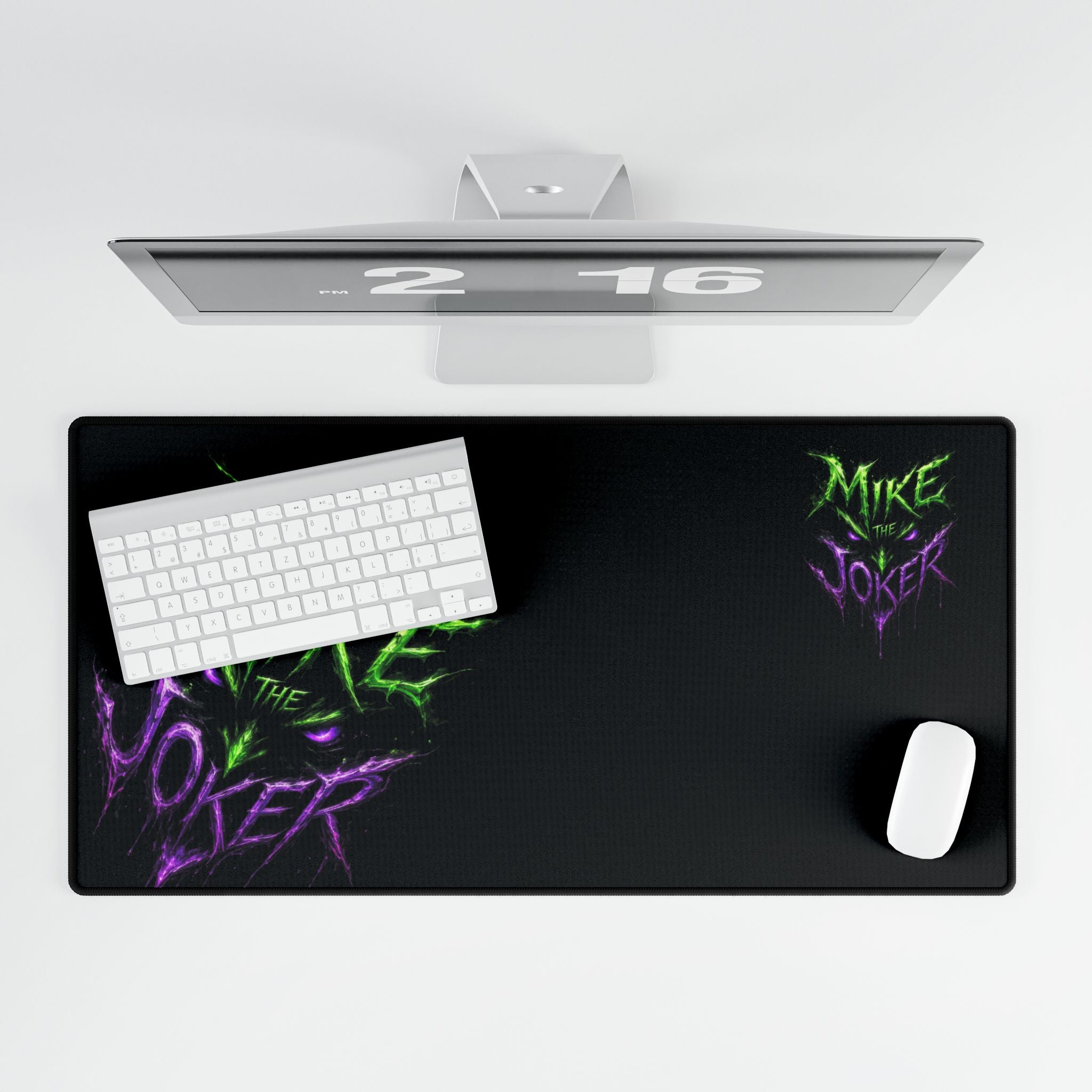 Mike the Joker Neon Desk Mat — Gamer Desk Pad with Green & Purple Graffiti