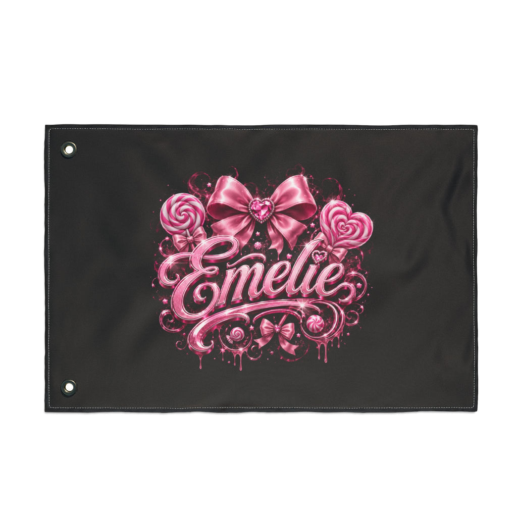 Personalized Pink Candy Name Flag — 'Emelie' Double-Sided Decorative Banner