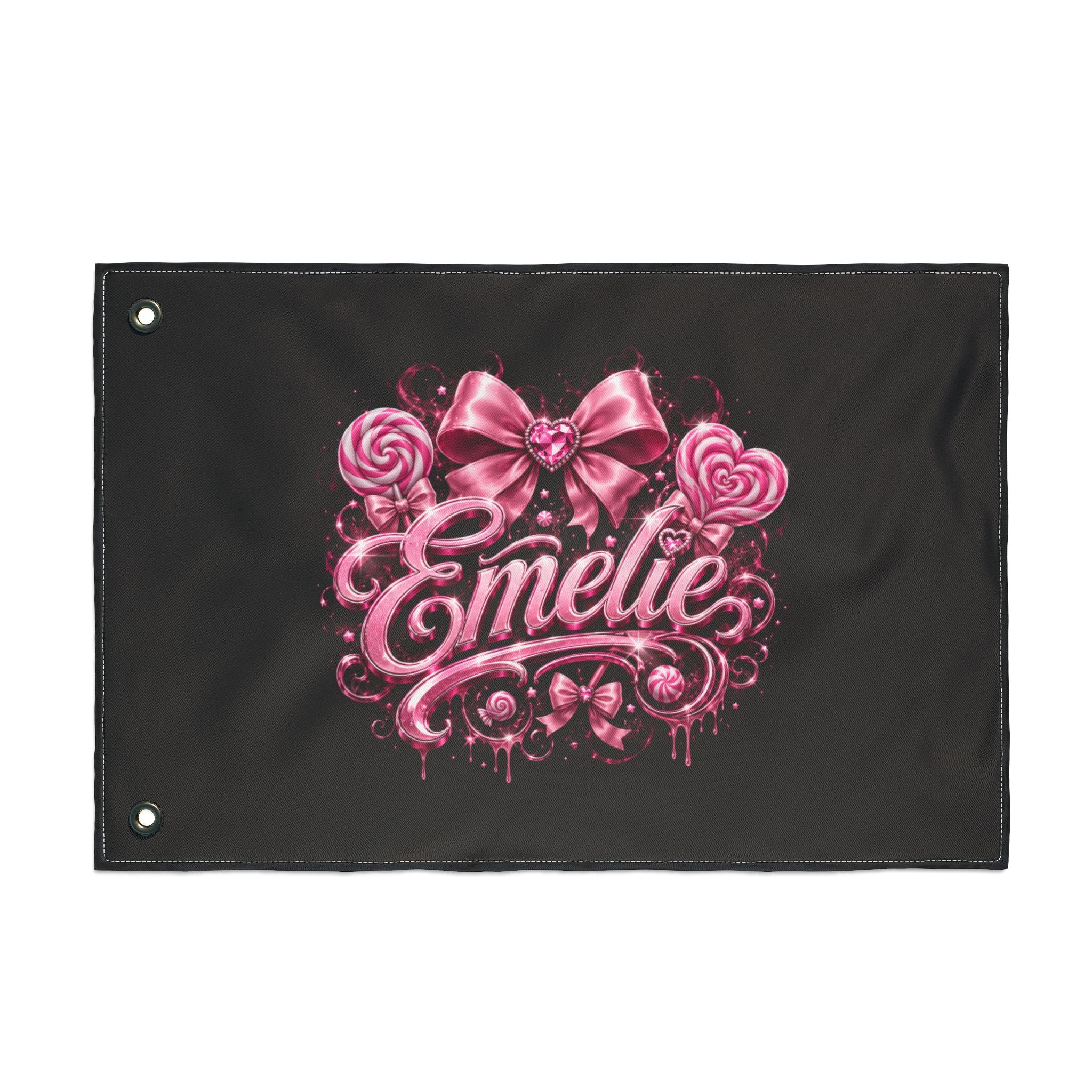 Personalized Pink Candy Name Flag — 'Emelie' Double-Sided Decorative Banner