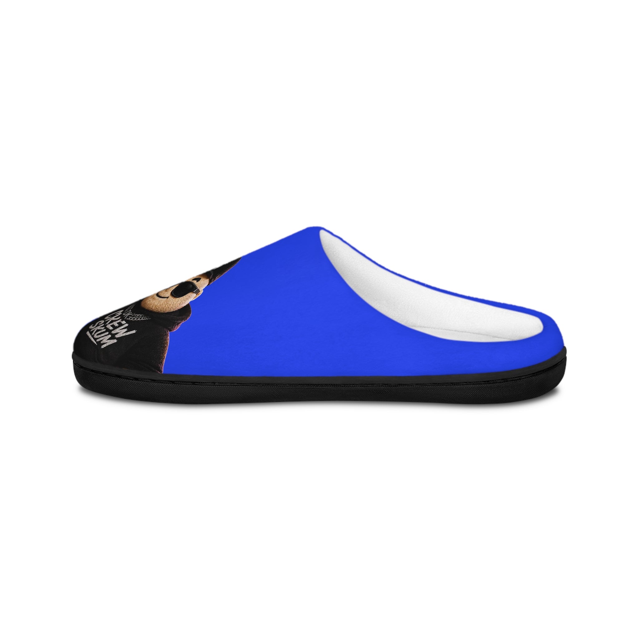 Blue Cozy Slippers with Cute Bear Graphic — Women's Indoor House Shoes