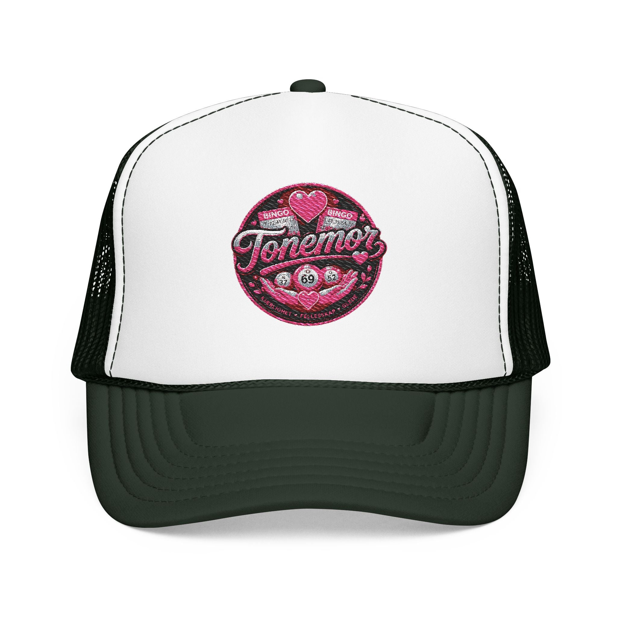 Foam Trucker Hat — Pink Glitter "Tenerme" Heart Patch Cap