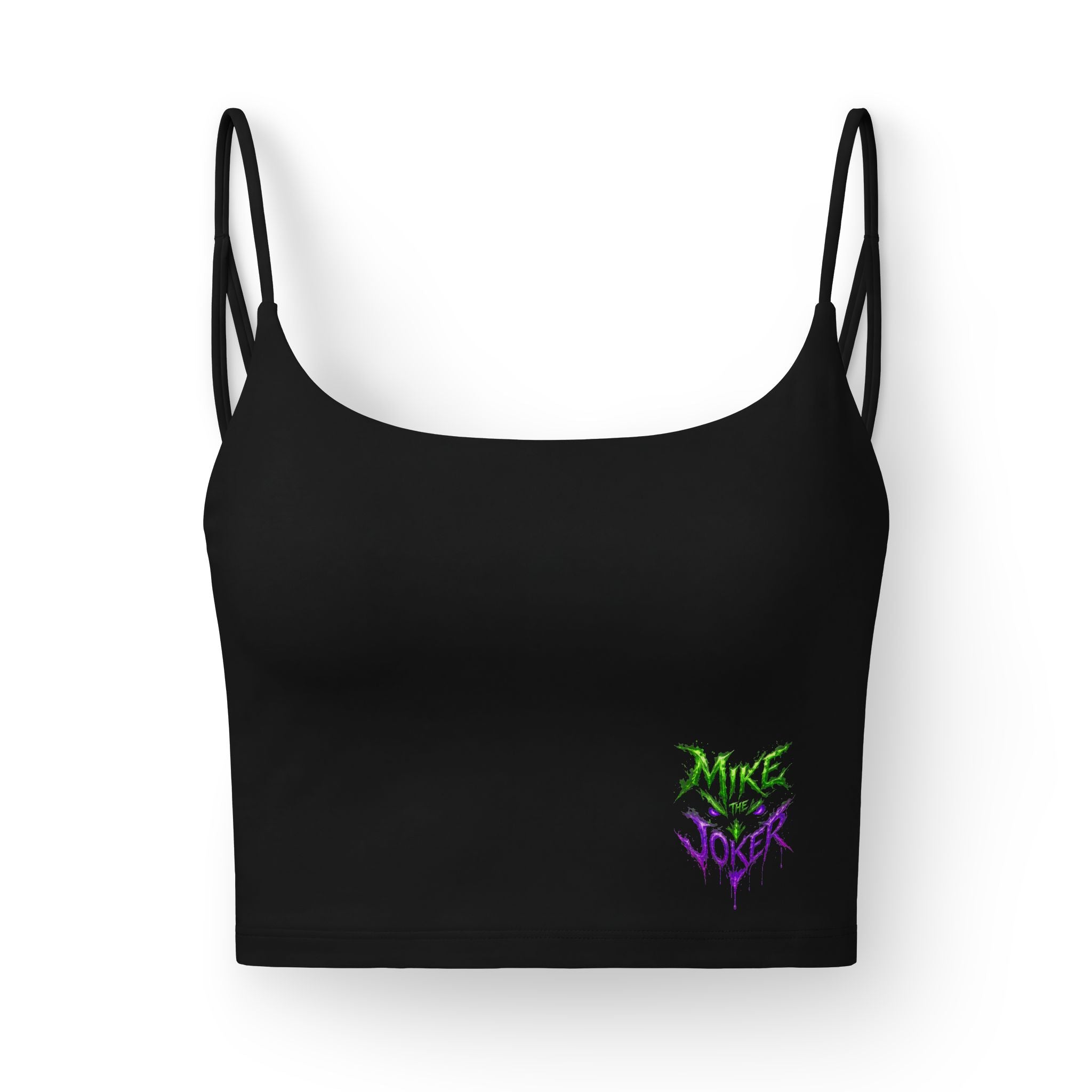 Luxe Crop Bra — Neon 'Mike Voker' Graphic Strappy Tank Top