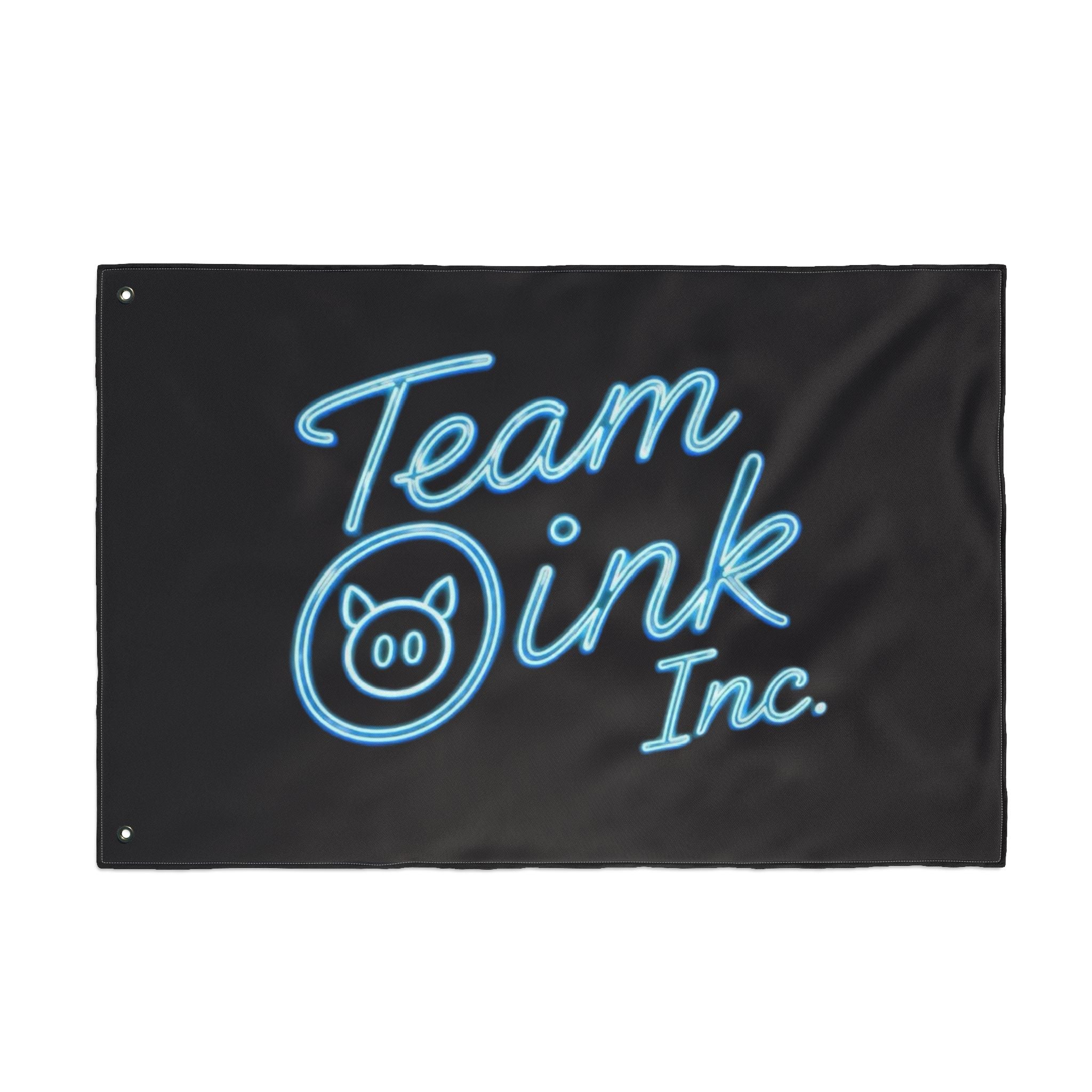 Team Oink Inc. Double-Sided Flag — Neon Script Pig Logo