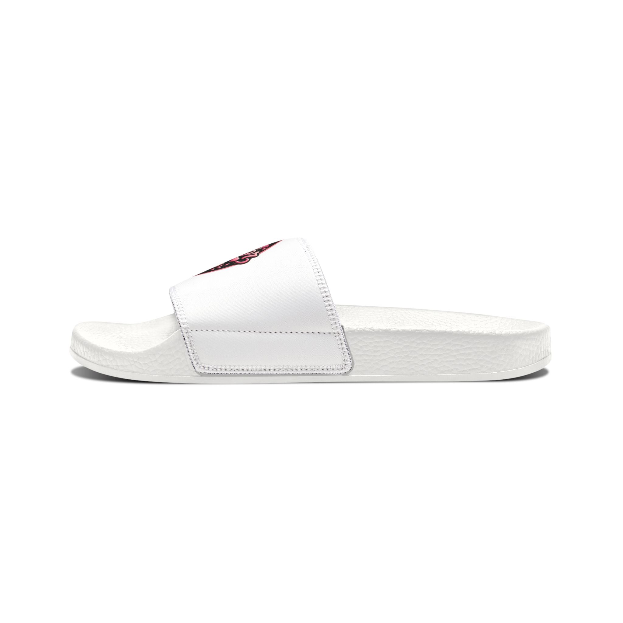 Slide Sandals — White Removable-Strap Slides with Pink 'Jammin' Heart' Logo