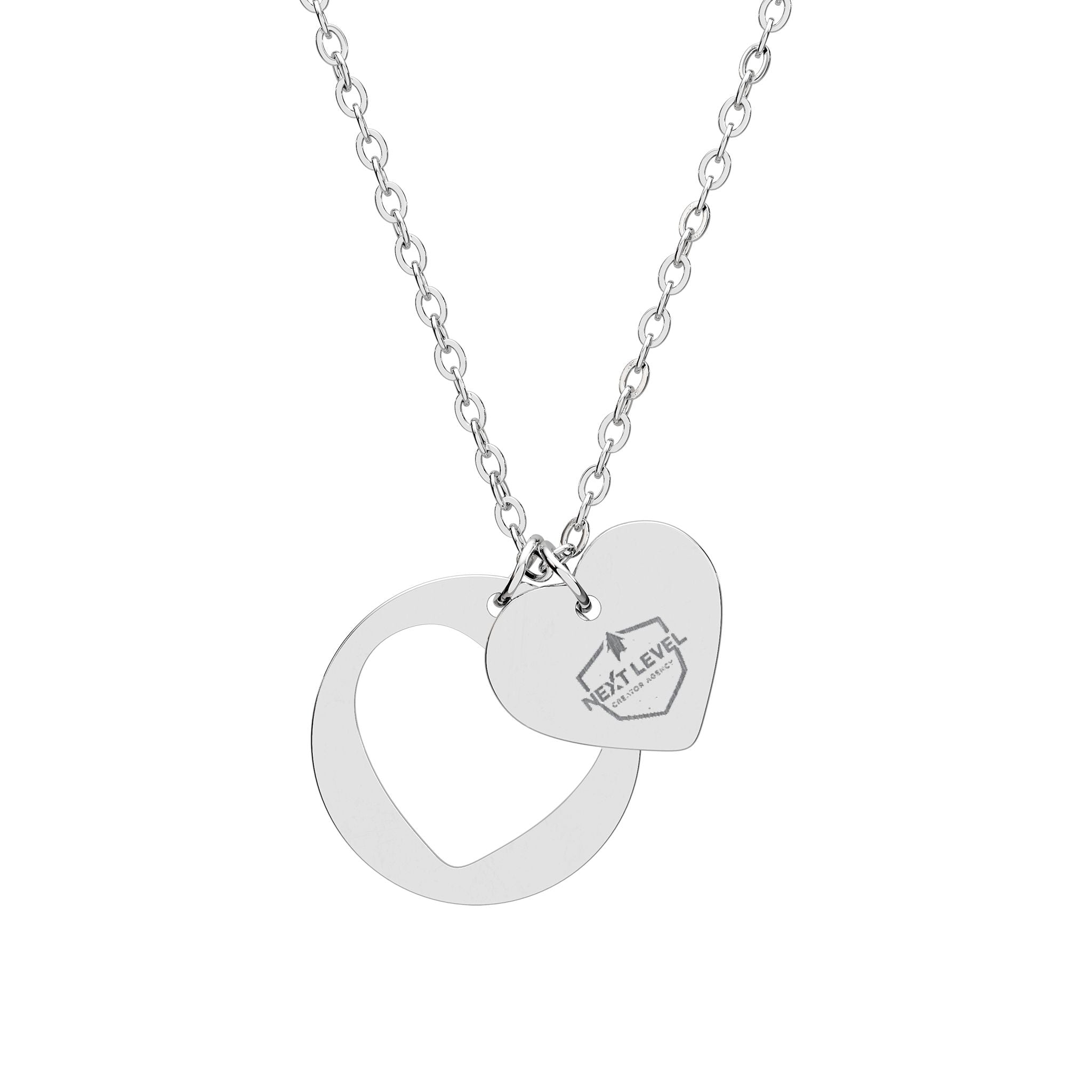 NLC Heart Cutout Necklace — Personalized Double Pendant in Silver or Rose Gold