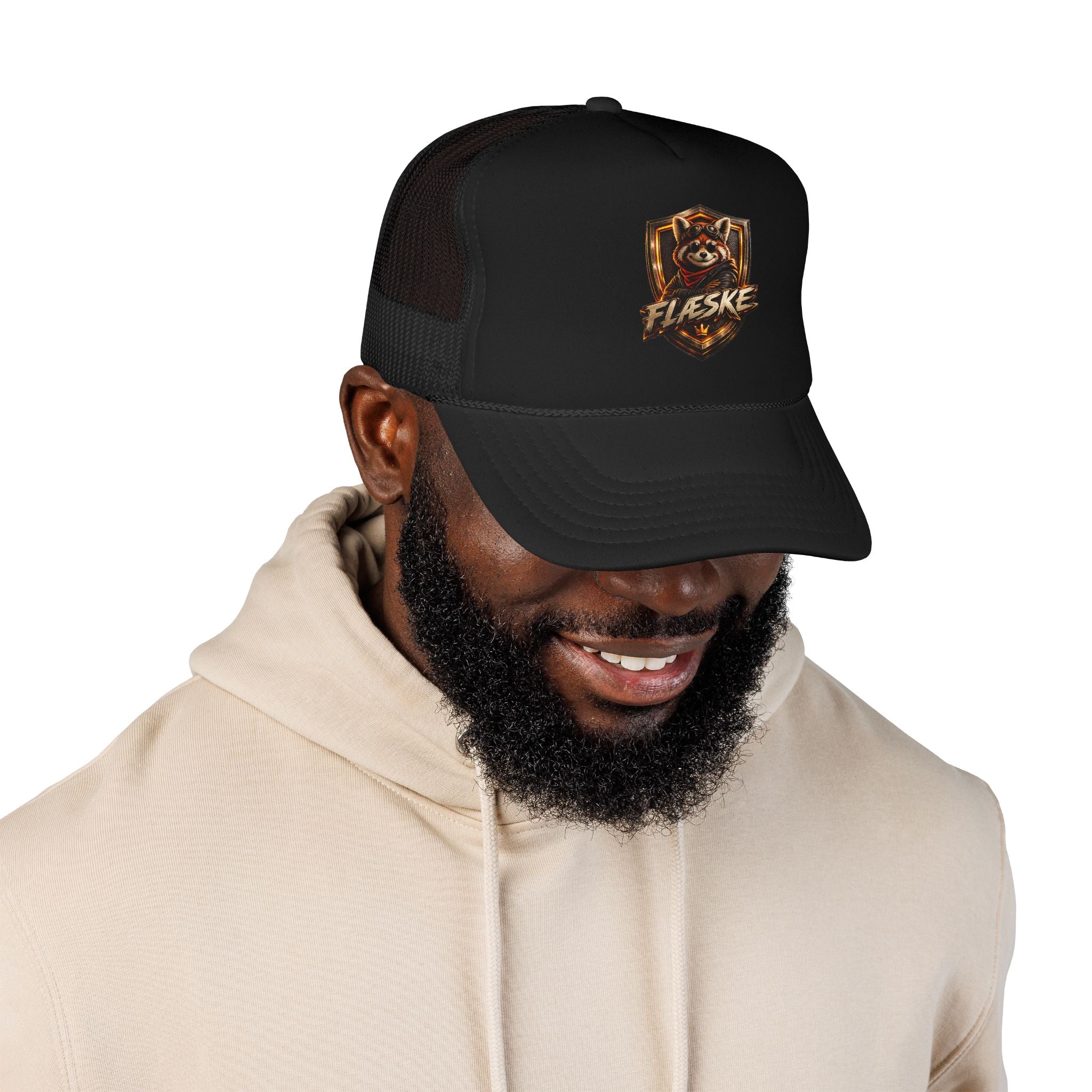 Ember Raccoon Shield Trucker Hat