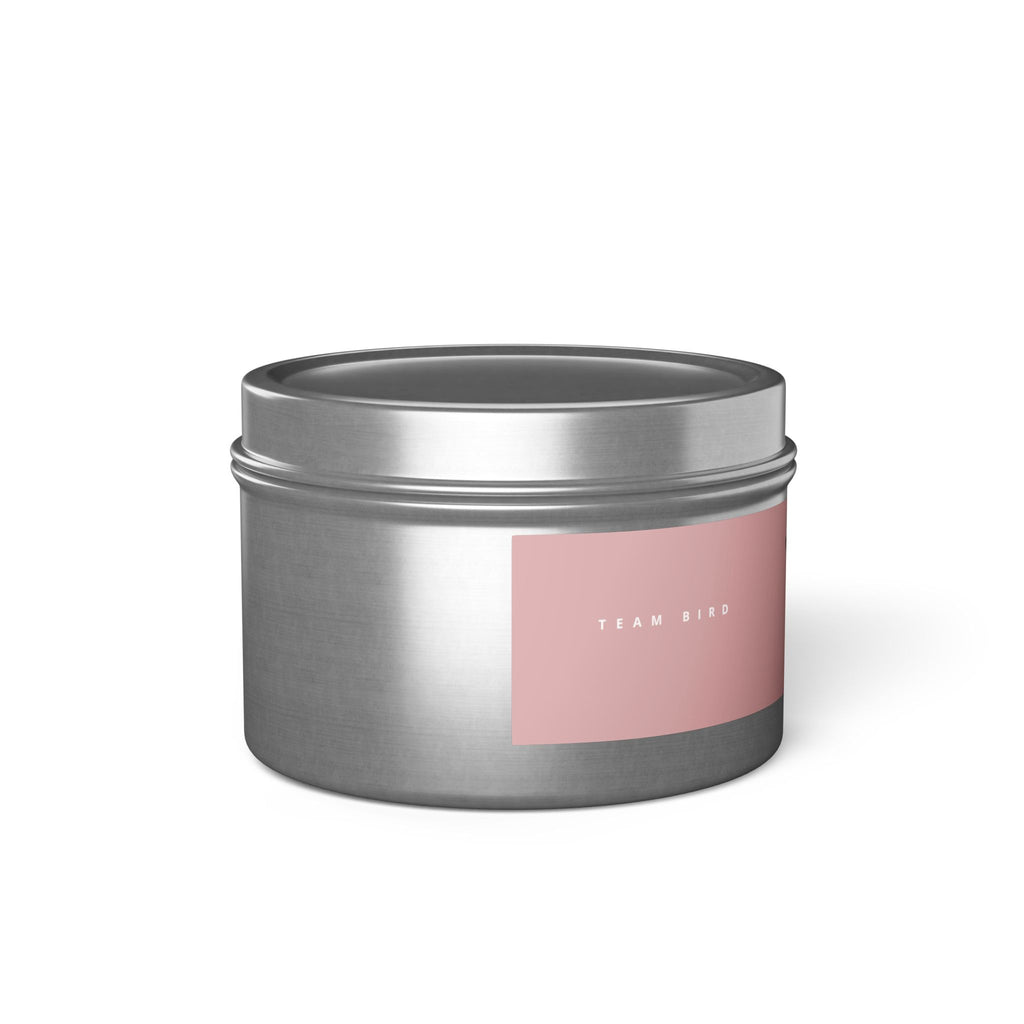 Butterfly Tin Candle — Floral & Vanilla Scented Travel Candle, 'Team Bird' Pink Label