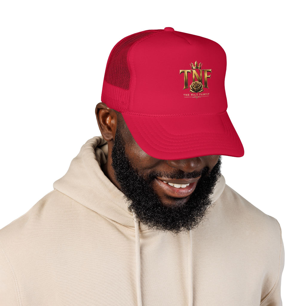 TNF Gold Rose Trucker Hat — The Dark Family Logo Foam Cap