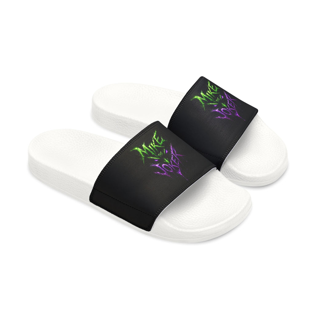 Men's Personalized Name Slides — Black Strap Sandals with Neon Green "Mike" Design