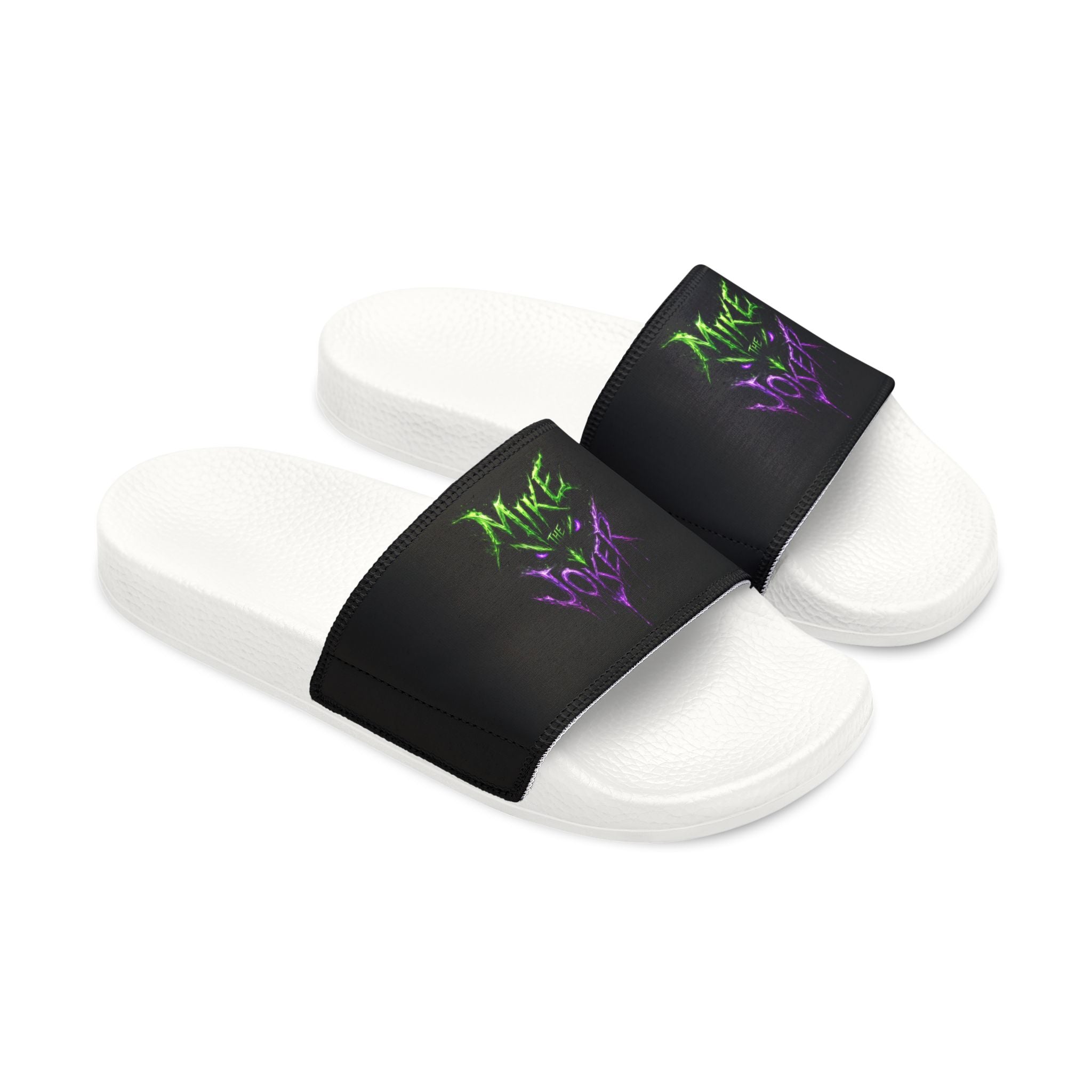 Men's Personalized Name Slides — Black Strap Sandals with Neon Green "Mike" Design