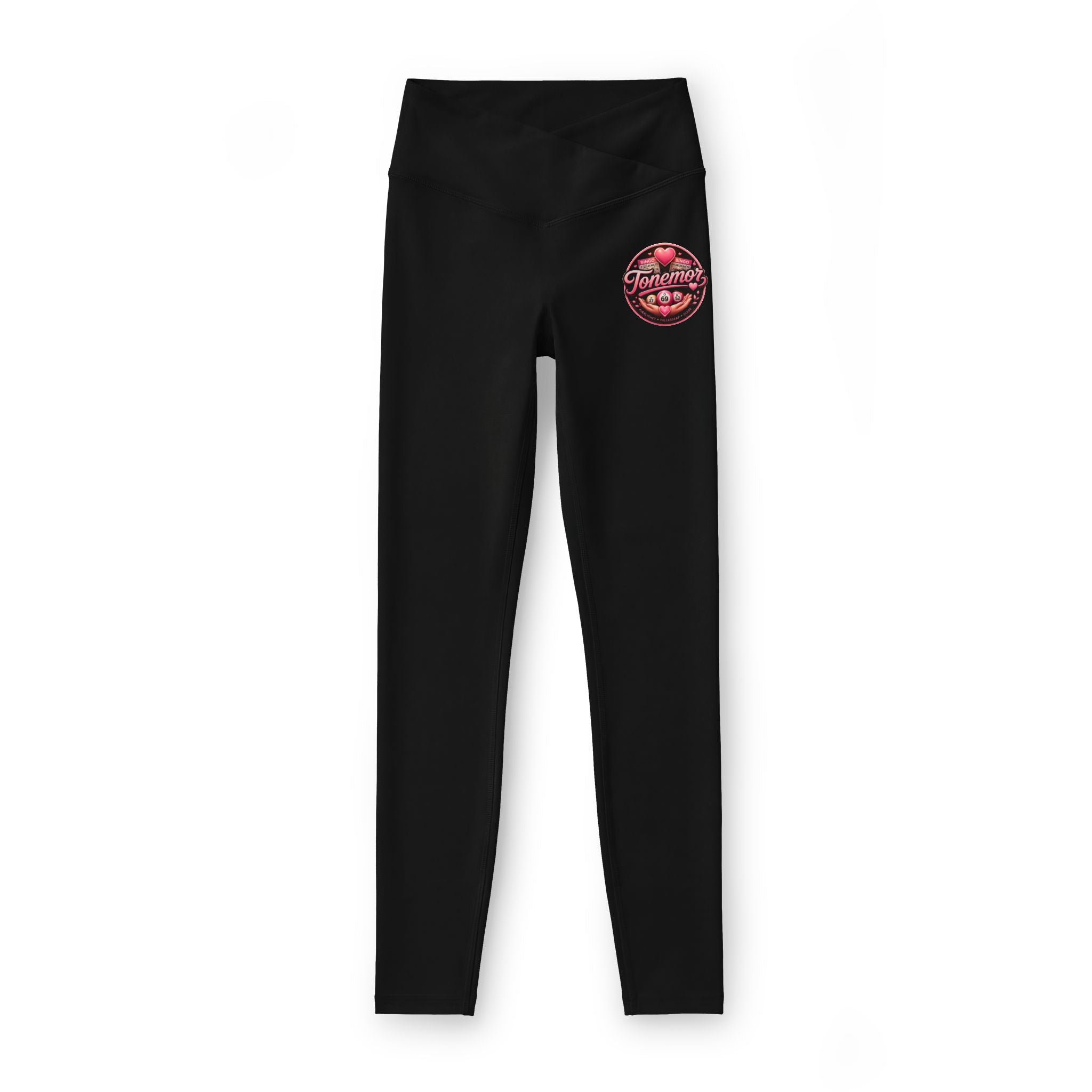 Women's Luxe Leggings — V-Neck High Waist Fitness Leggings with Red Floral Patch