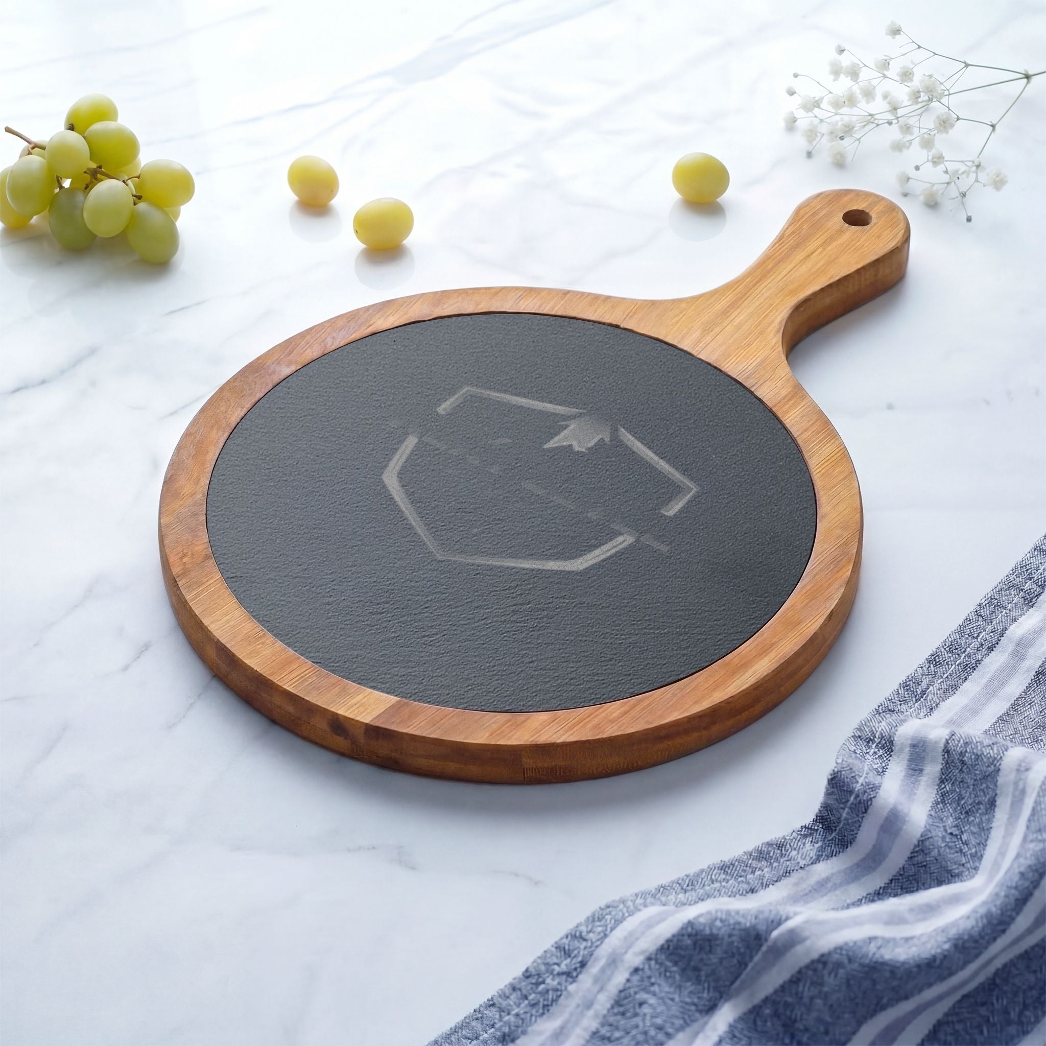 Engraved Acacia Charcuterie Board with Slate Insert & Cheese Knives