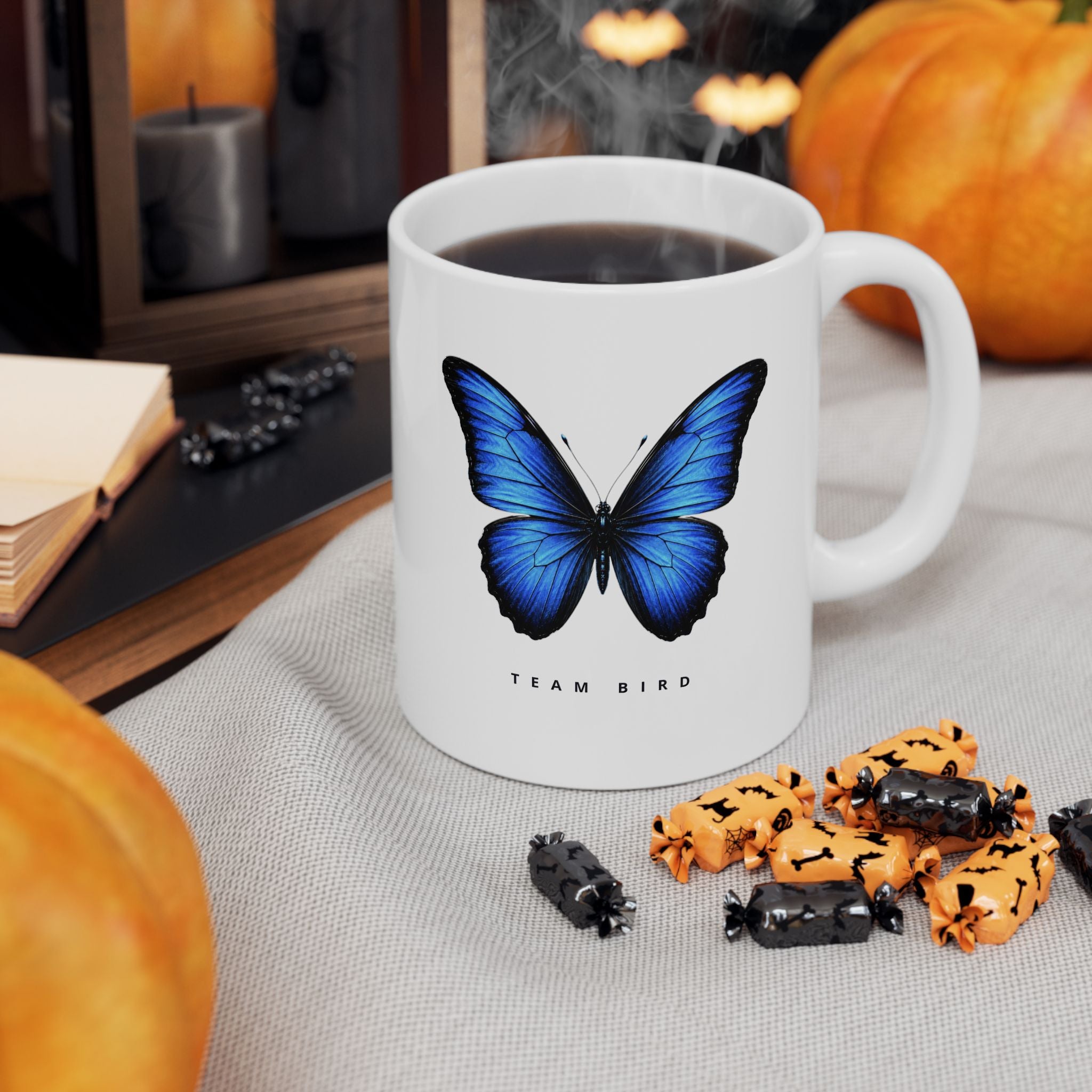 Blue Butterfly Ceramic Mug — Inspirational 'You Are Stronger Than You Think' Coffee Cup (11oz, 15oz)