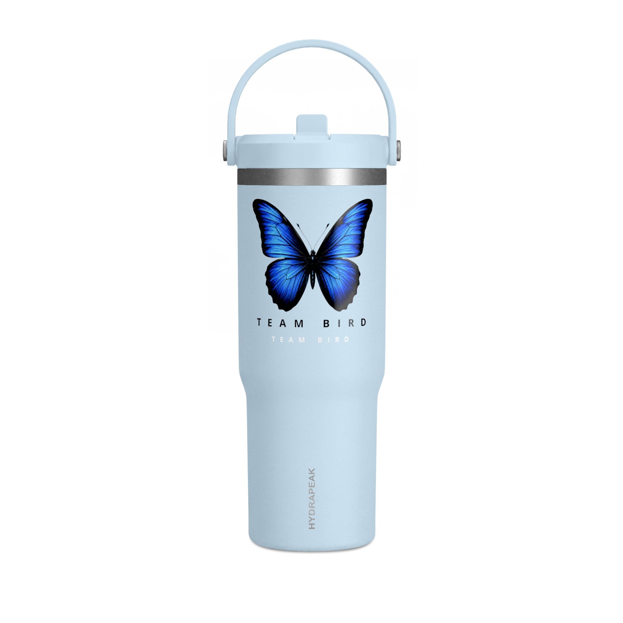 Butterfly Nomad Tumbler 32oz — Insulated Travel Mug with Blue Monarch Design
