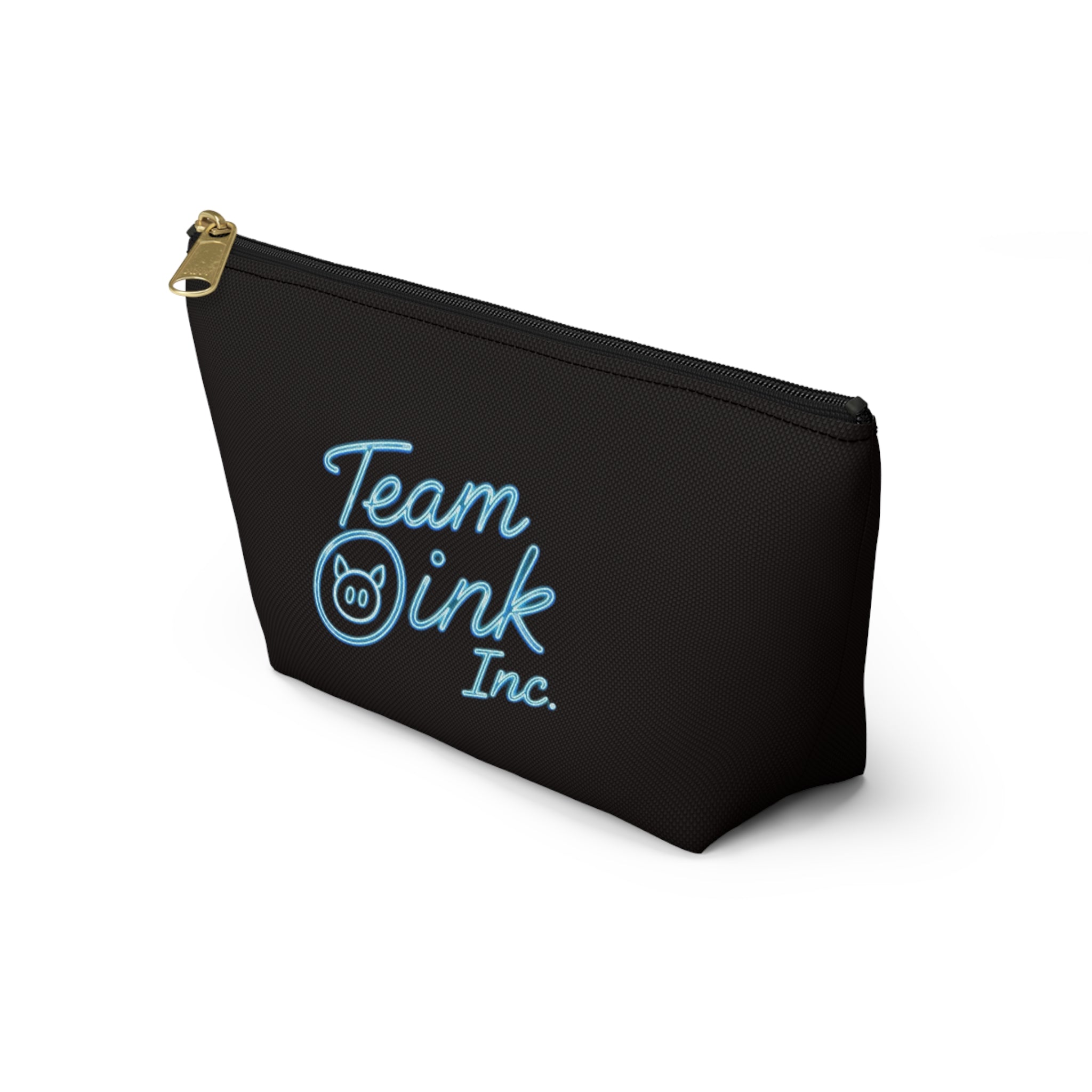 Team Oink Accessory Pouch — Black T-Bottom Makeup & Gadget Organizer