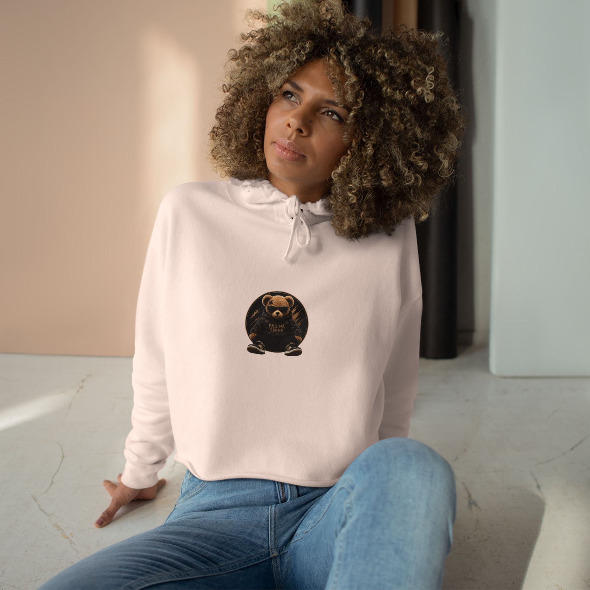 Teddy Bear Crop Hoodie — 'Kiss Me I'm Yours' Cute Graphic Cropped Hoodie
