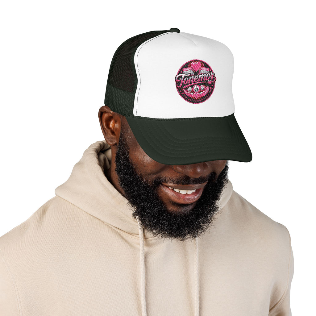 Foam Trucker Hat — Pink Glitter "Tenerme" Heart Patch Cap