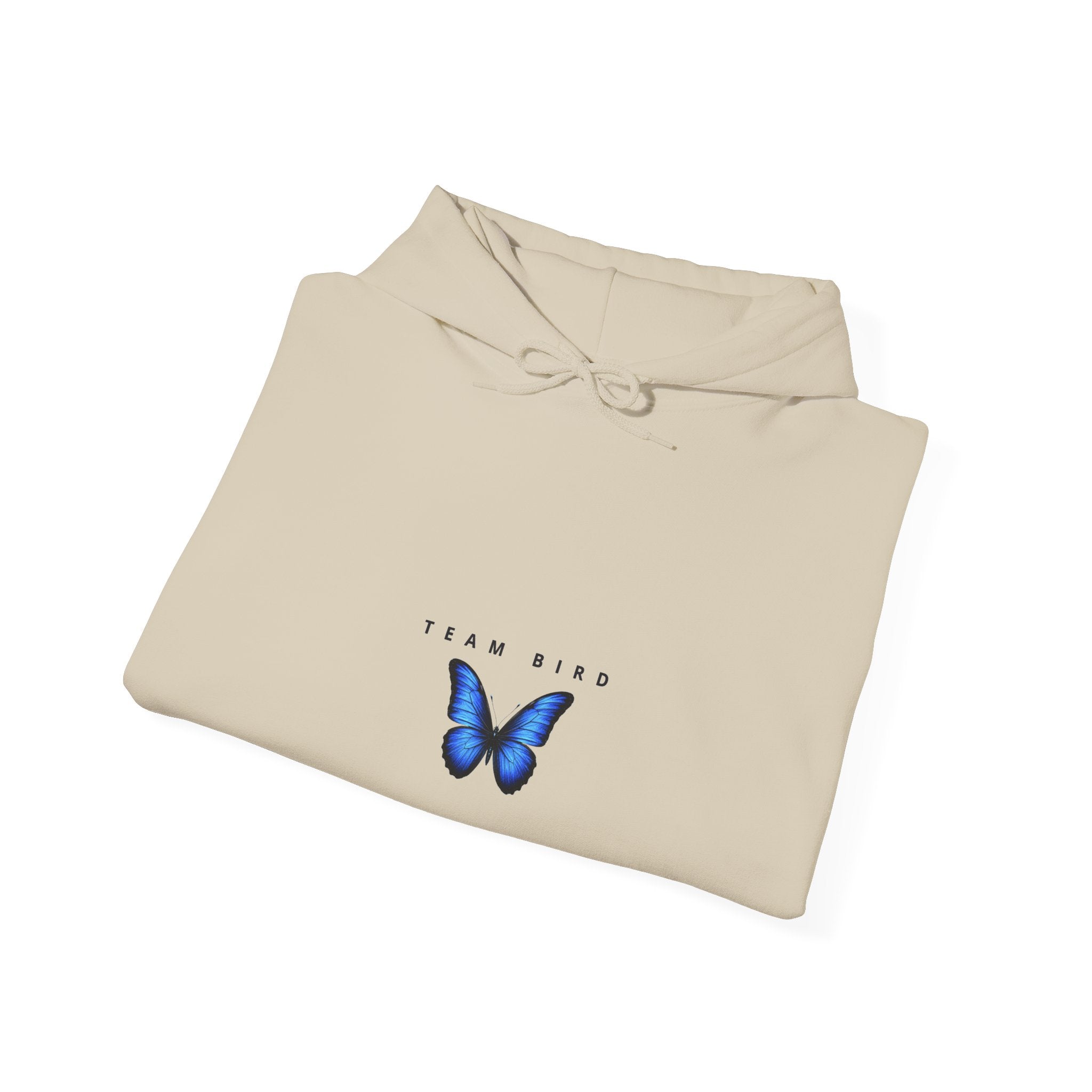 Butterfly Hoodie — "Team Bird" Blue Butterfly Graphic Hooded Sweatshirt