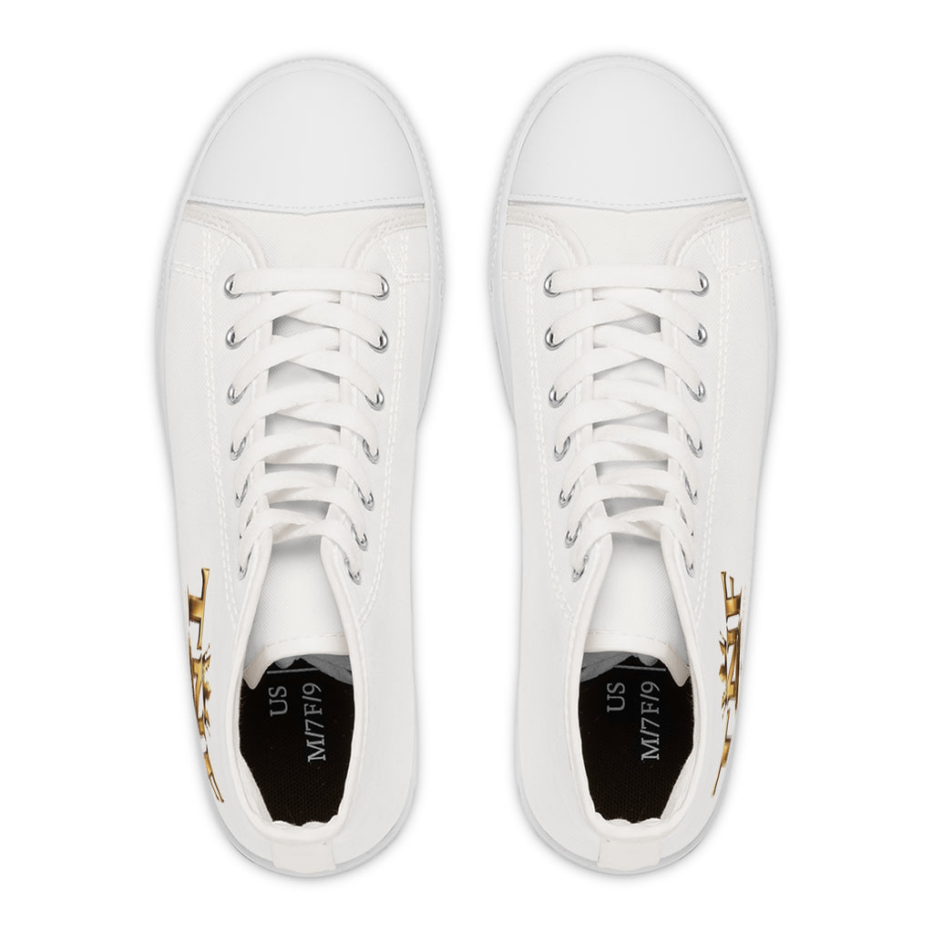 High Top Sneakers — "Divine" Gold Script Rose Graphic
