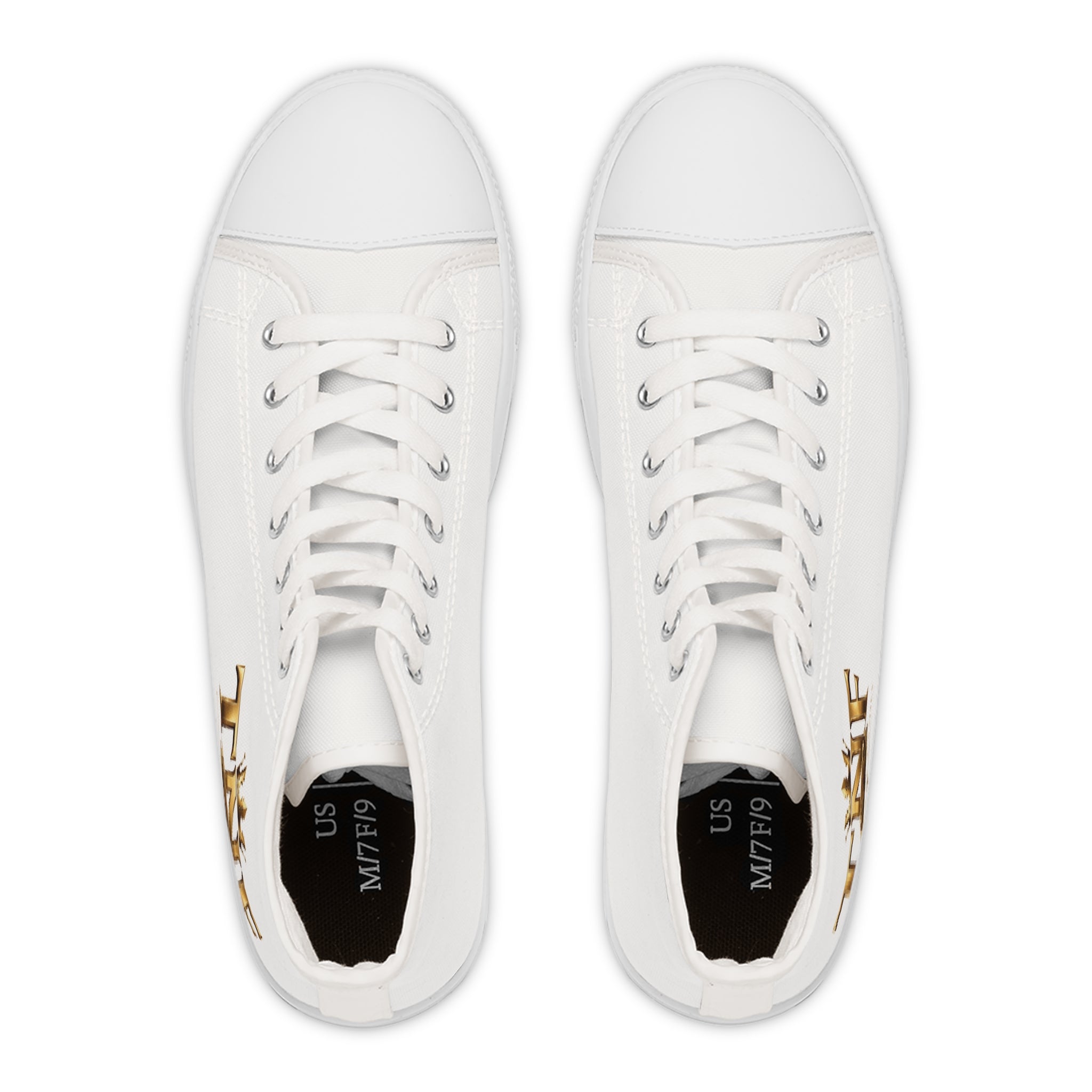 High Top Sneakers — "Divine" Gold Script Rose Graphic
