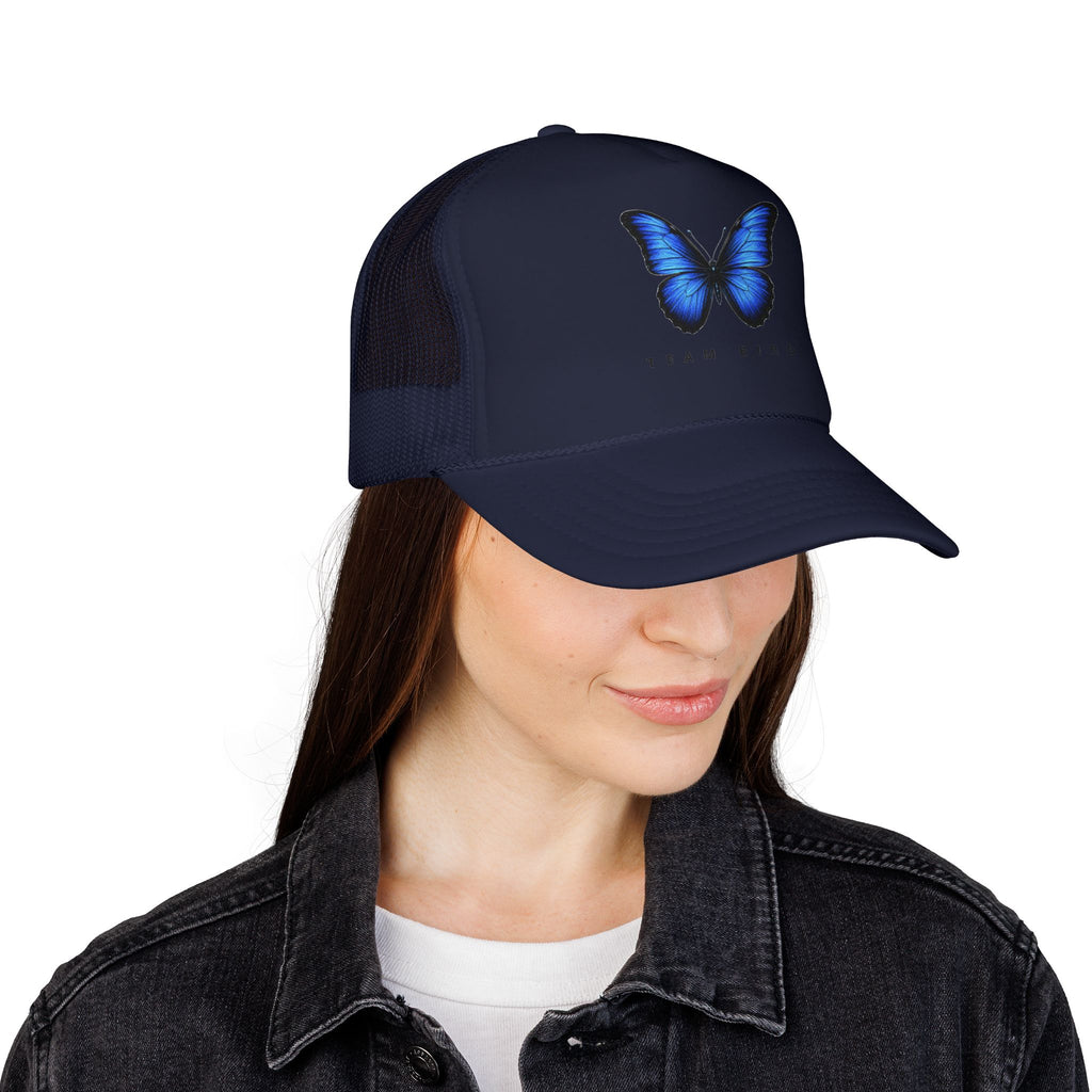 Blue Butterfly Trucker Hat — Vibrant Monarch-Inspired Foam Cap