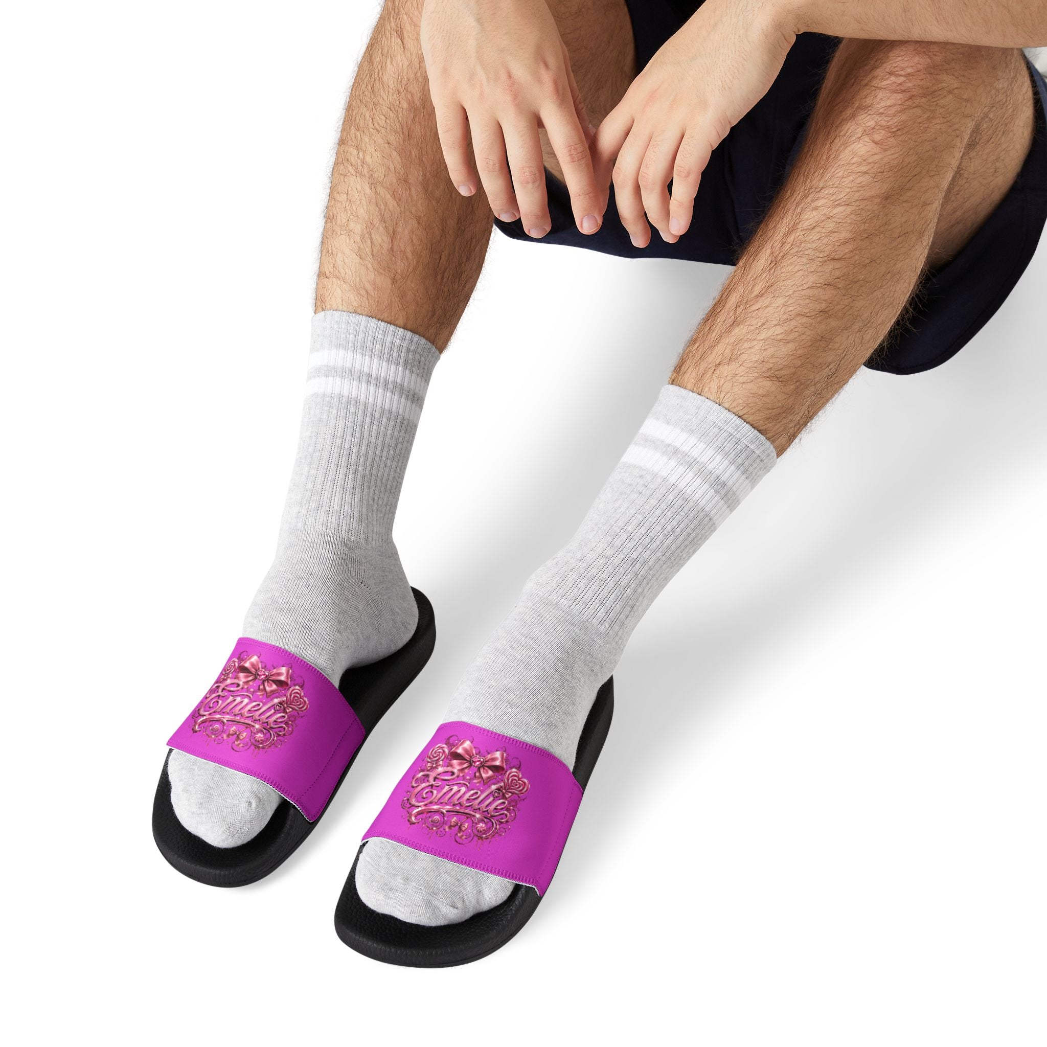 Men's Slide Sandals — Pink Floral 'Epic Mom' Embossed Strap