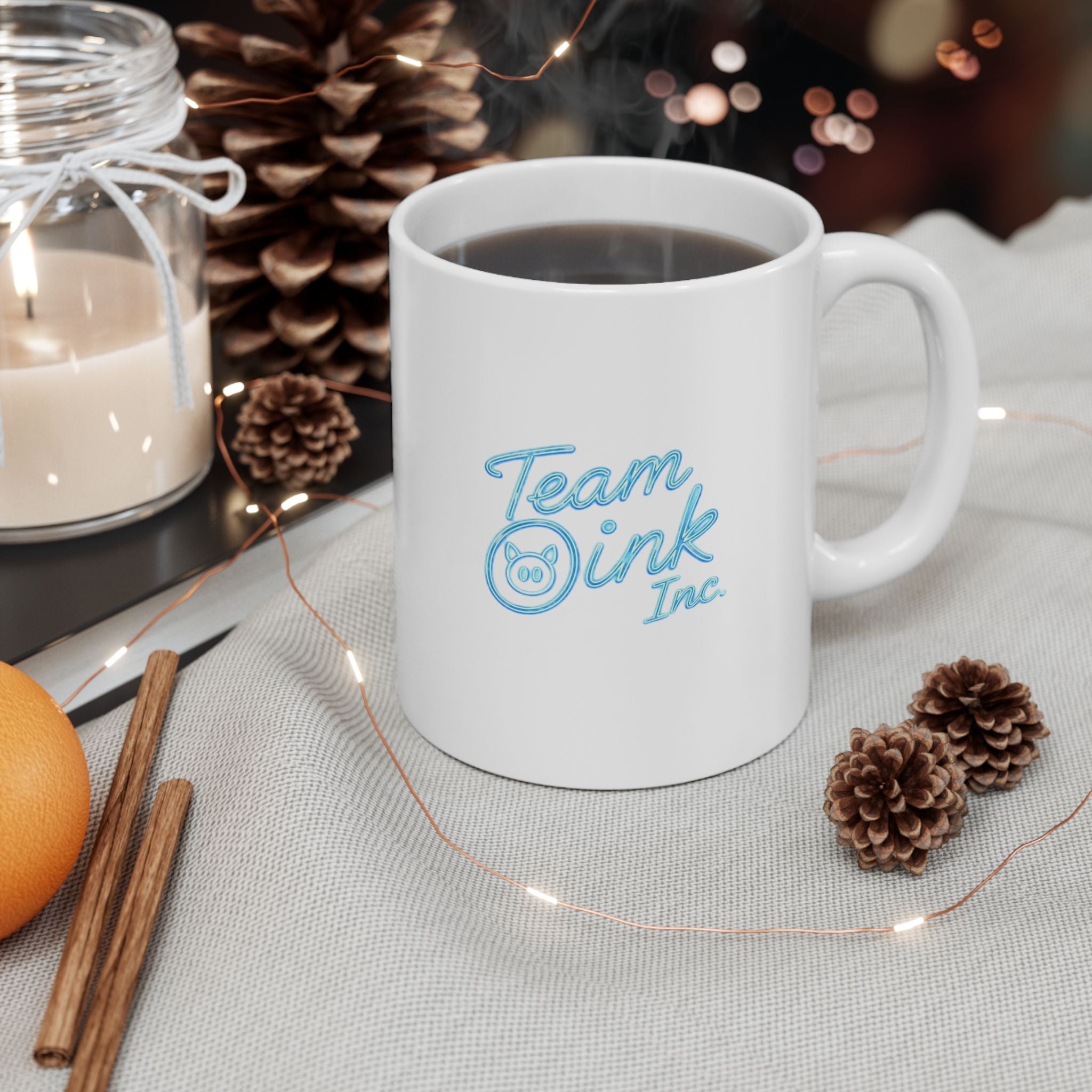 Blue Floral Ceramic Mug — 'Thank You' Script Coffee Cup (11oz & 15oz)