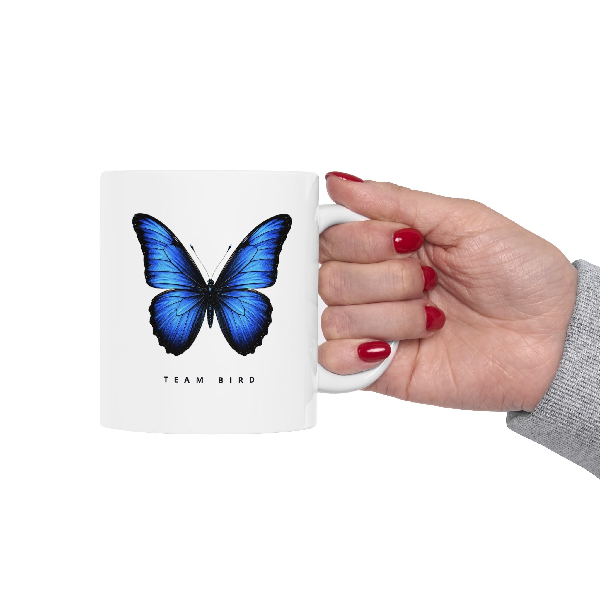 Blue Butterfly Ceramic Mug — Inspirational 'You Are Stronger Than You Think' Coffee Cup (11oz, 15oz)