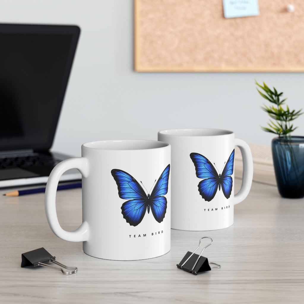Blue Butterfly Ceramic Mug — Inspirational 'You Are Stronger Than You Think' Coffee Cup (11oz, 15oz)