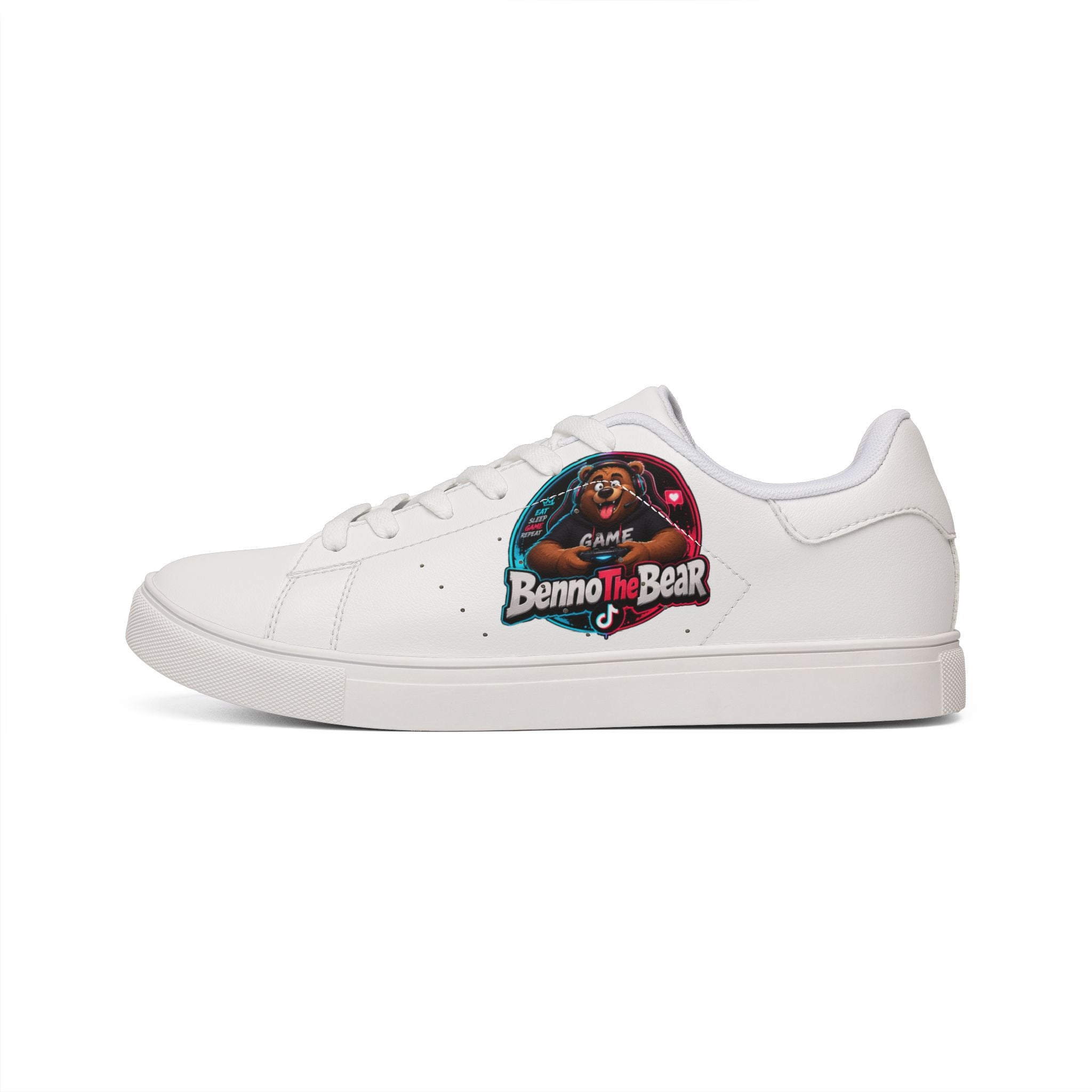 Leather Low-Top Sneakers — 'Benno the Bear' Custom Graphic Men's Shoes