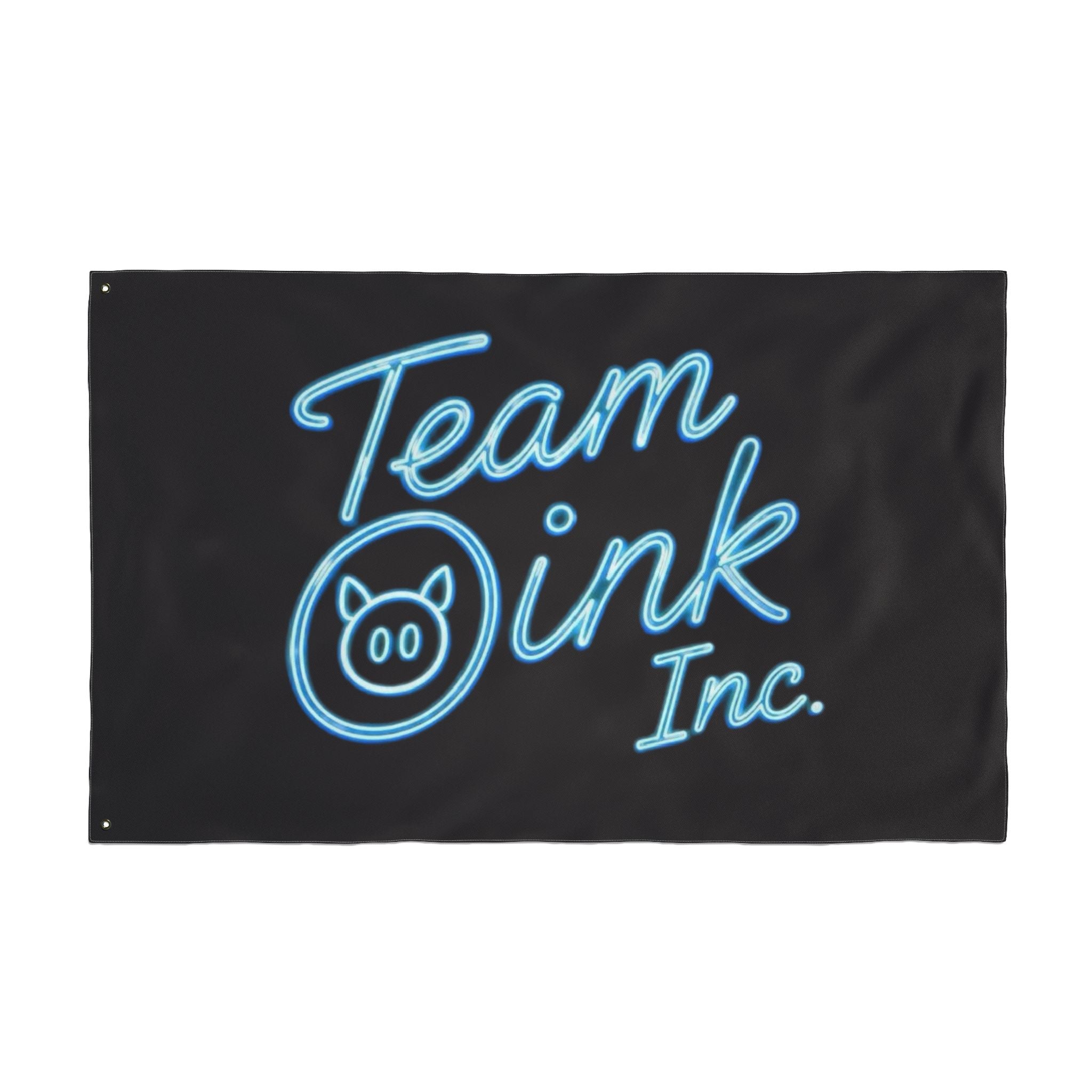 Team Oink Inc. Double-Sided Flag — Neon Script Pig Logo