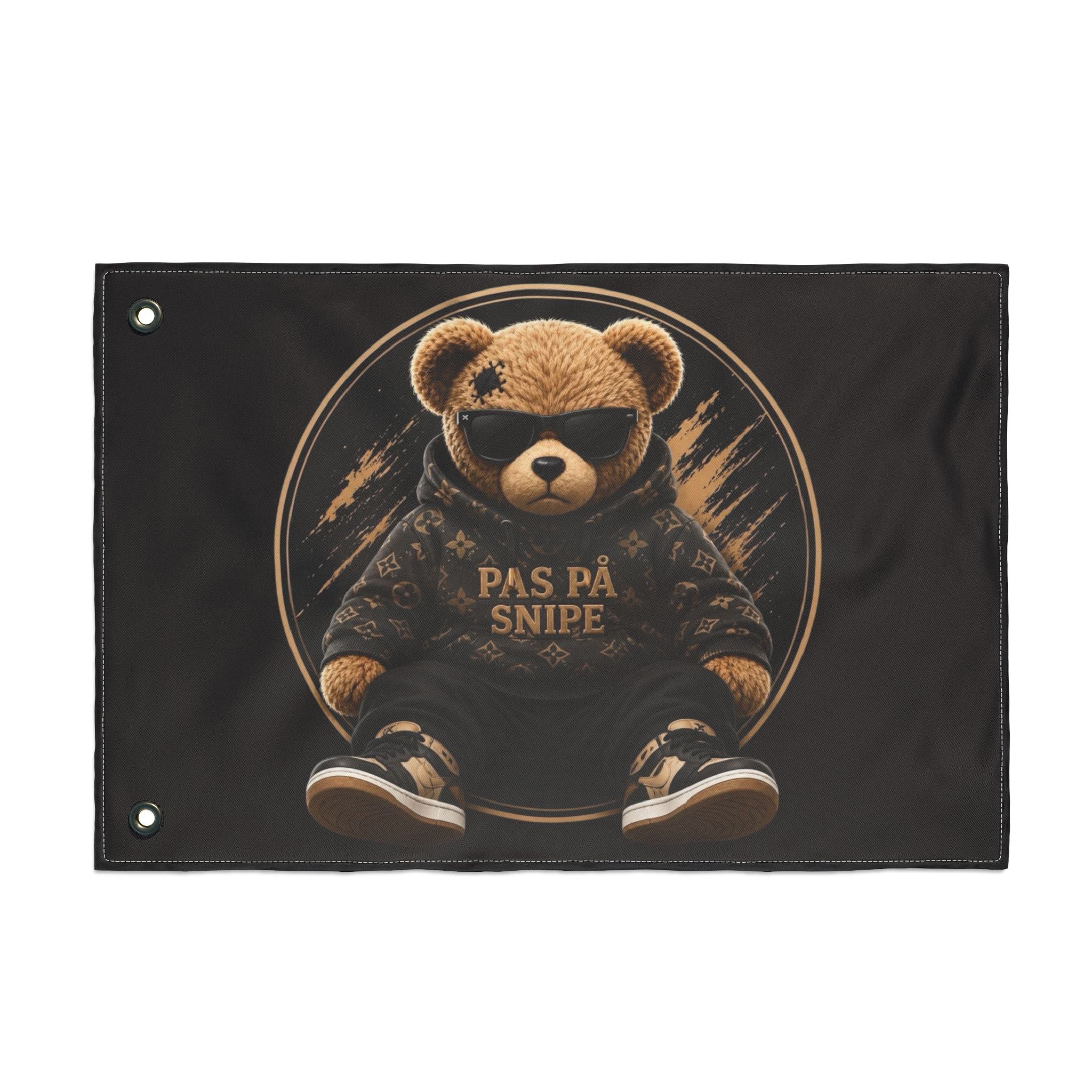 Double-Sided Flag — Cool Teddy Bear "Pas På Snipe" Outdoor Banner
