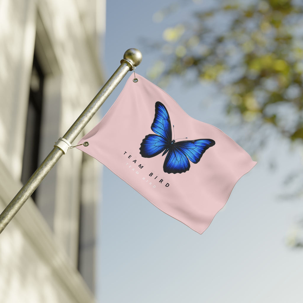 Double-Sided Flag — Pink Blue Butterfly "Team Bird" Garden Banner