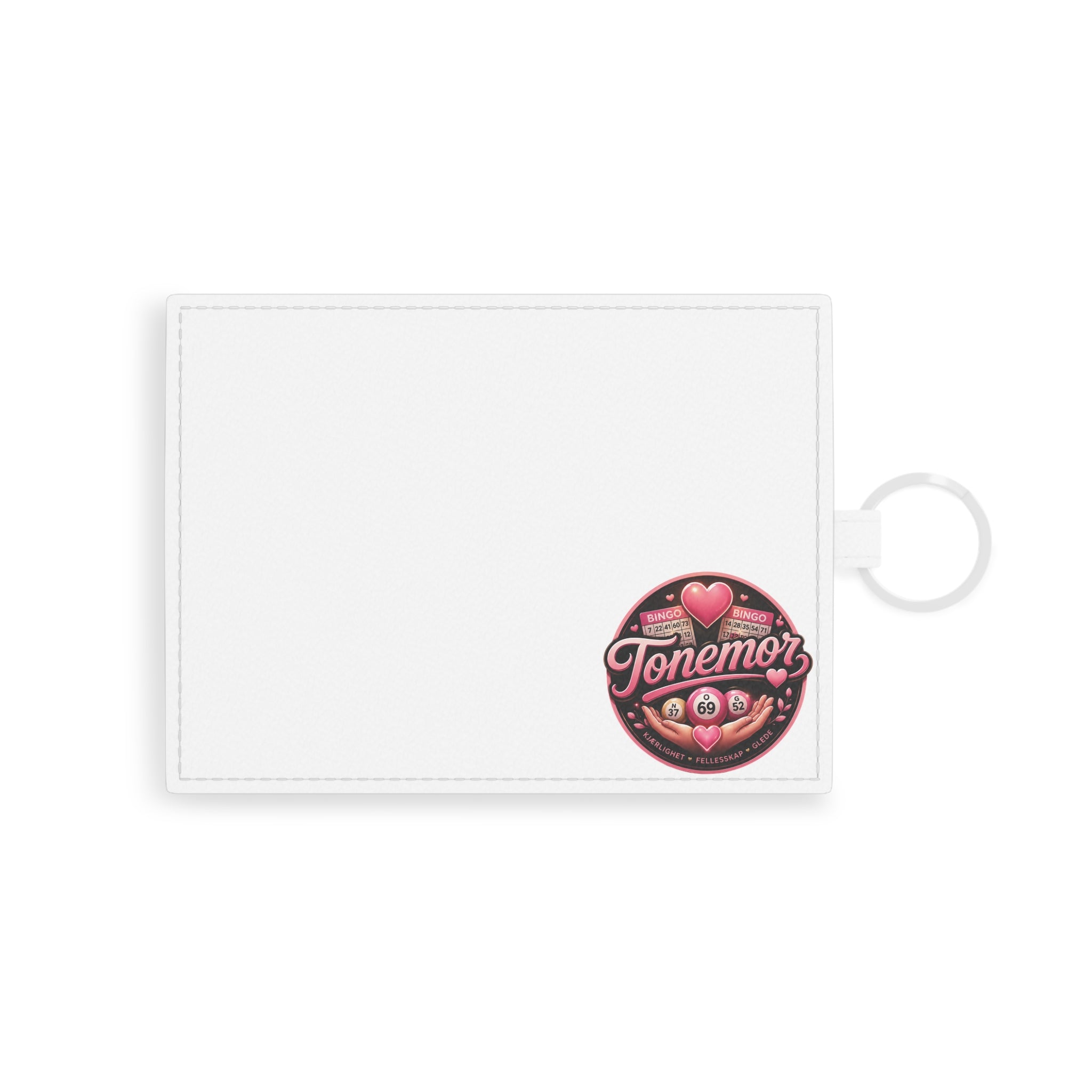 Saffiano Leather Card Holder — Pink Heart Tonemo Badge RFID Wallet