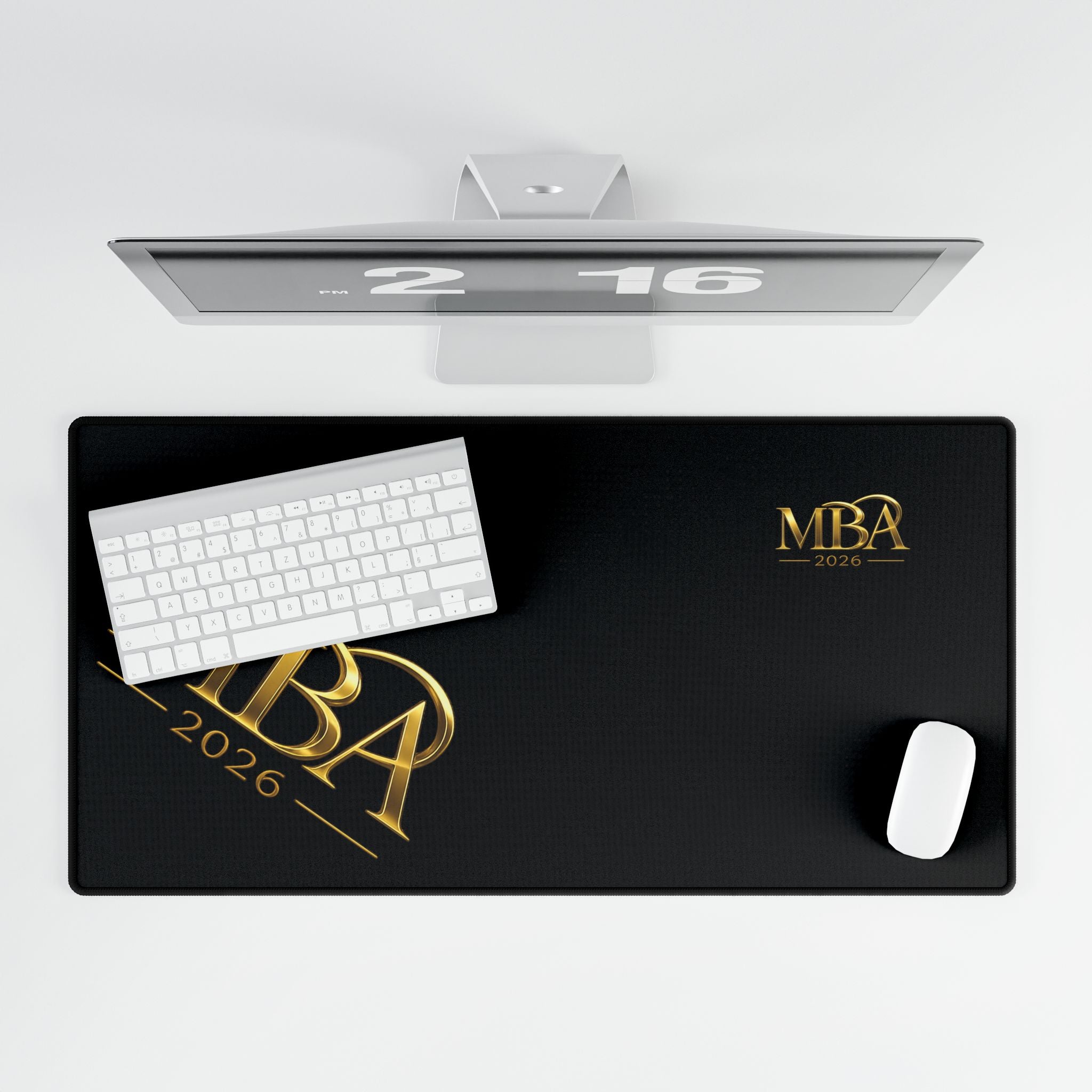 MBA 2026 Gold Logo Desk Mat — Luxury Black Extended Desk Pad for Graduates & Professionals