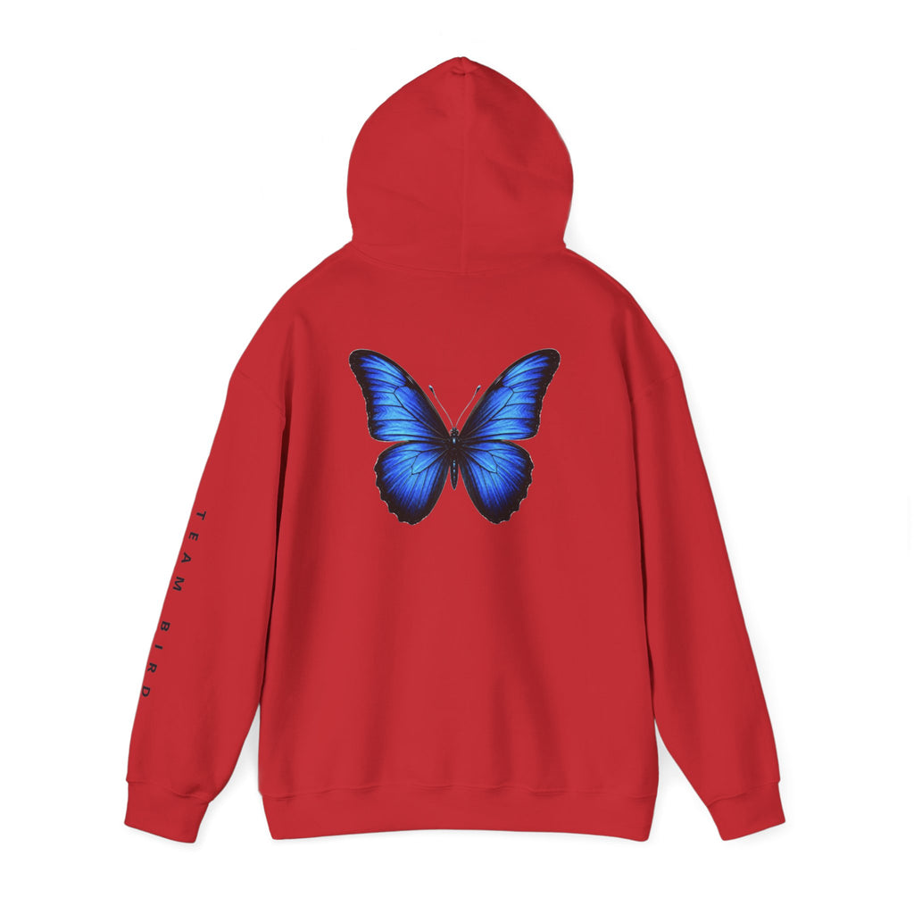 Butterfly Hoodie — "Team Bird" Blue Butterfly Graphic Hooded Sweatshirt