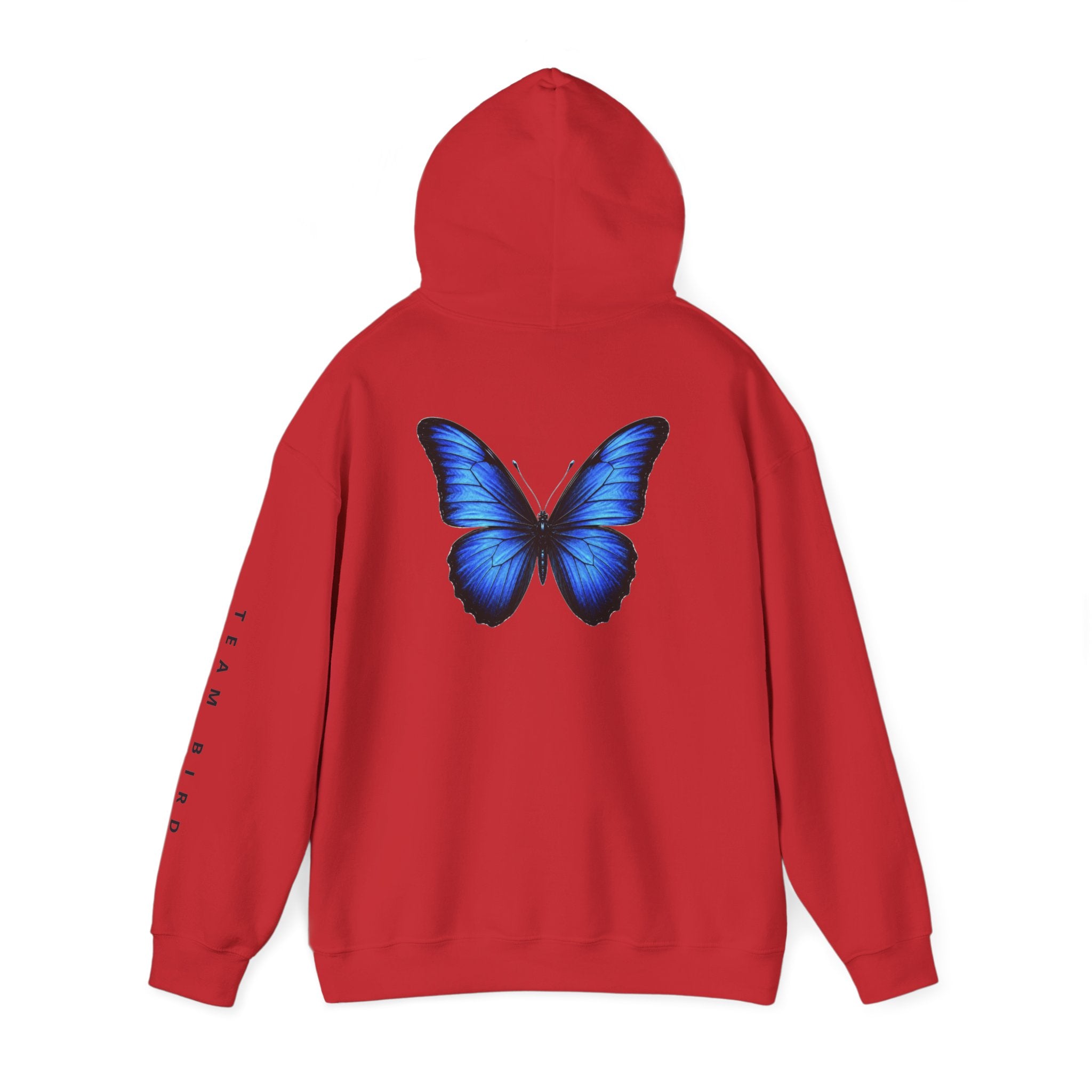 Butterfly Hoodie — "Team Bird" Blue Butterfly Graphic Hooded Sweatshirt