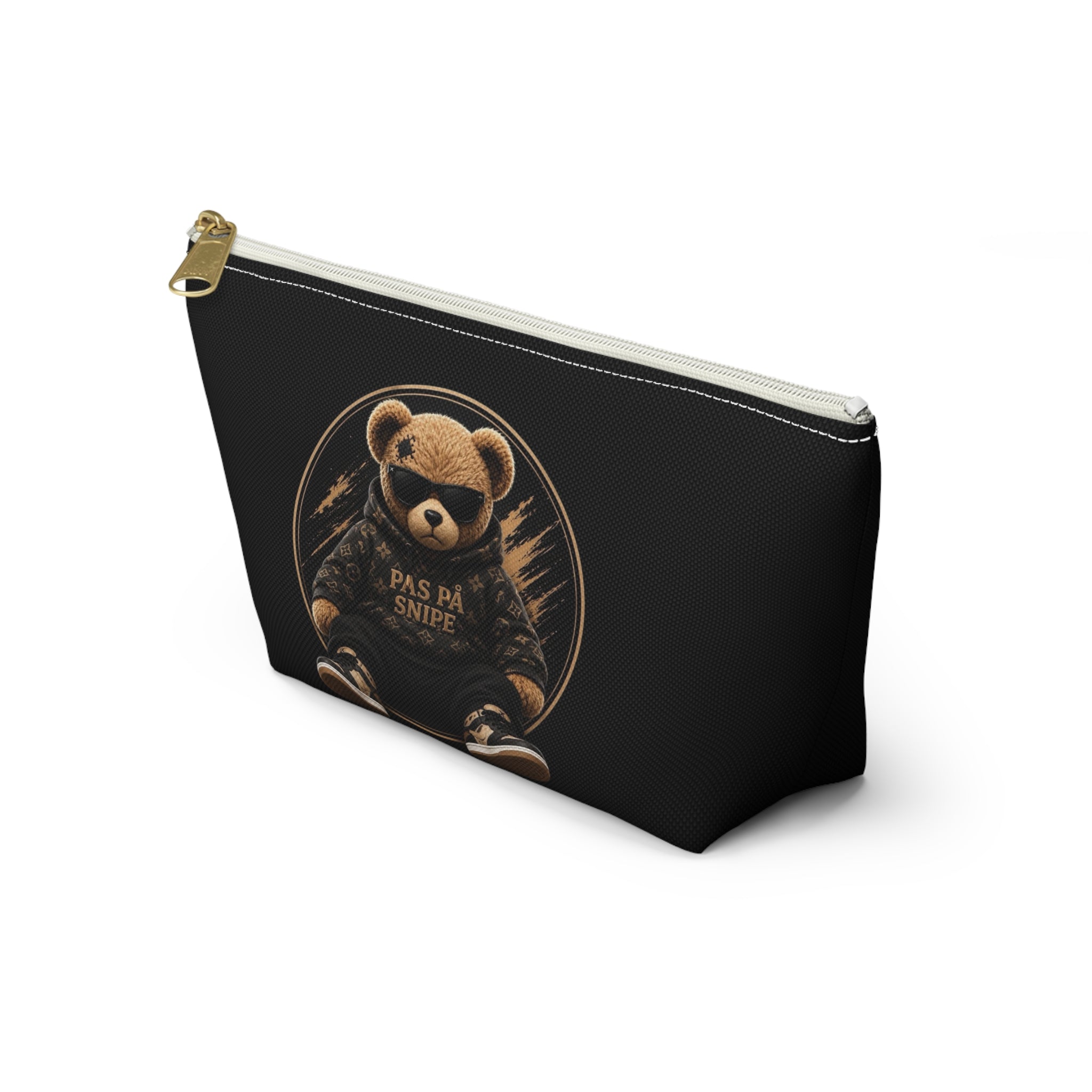 Teddy Bear Accessory Pouch - 'Pas På Snipe' Graphic Cosmetic Bag