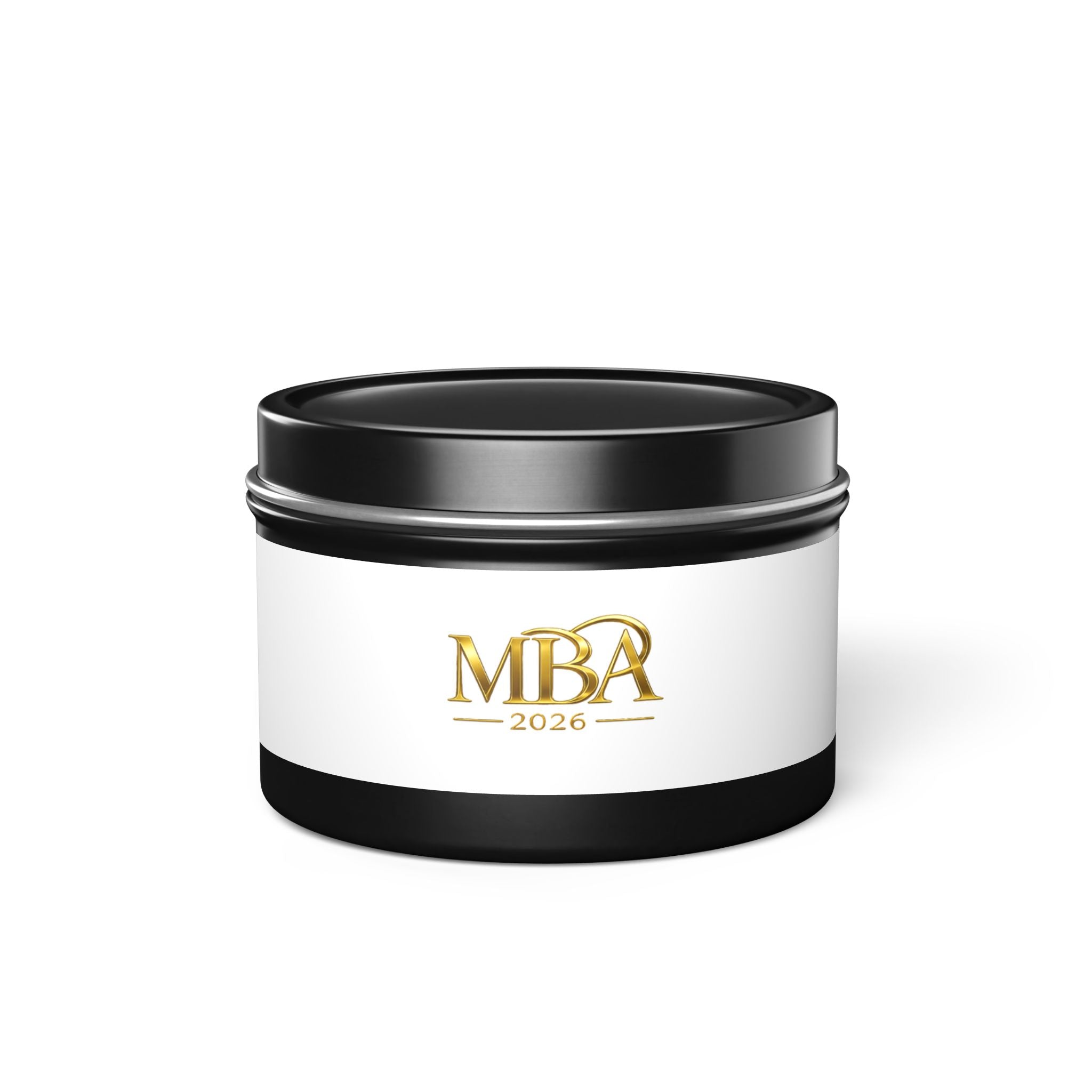 MBA 2026 Gold Logo Tin Candle — Luxury Scented Gift