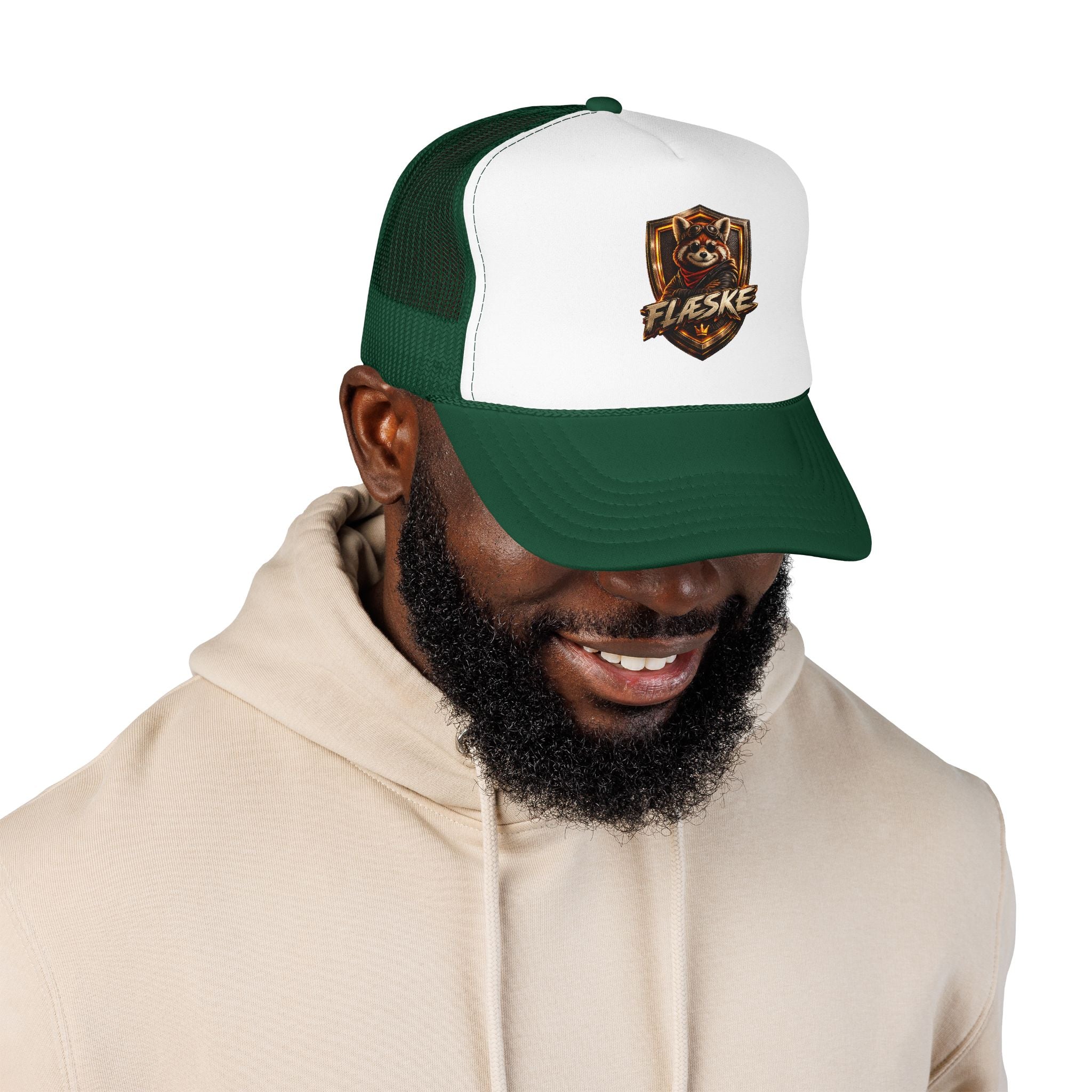 Ember Raccoon Shield Trucker Hat