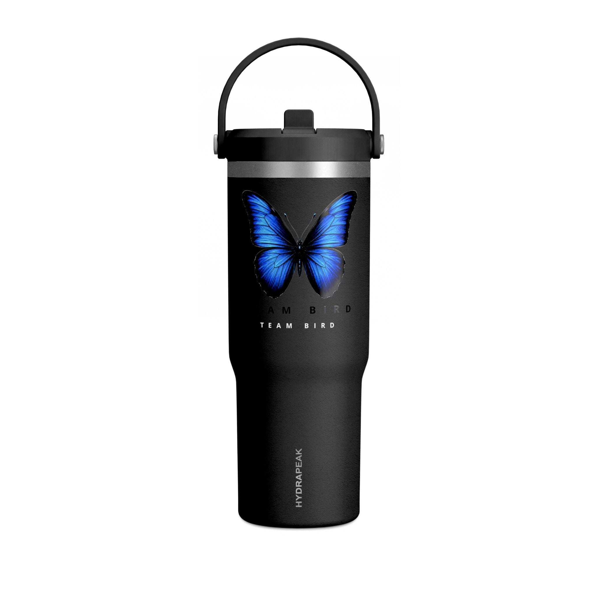 Butterfly Nomad Tumbler 32oz — Insulated Travel Mug with Blue Monarch Design