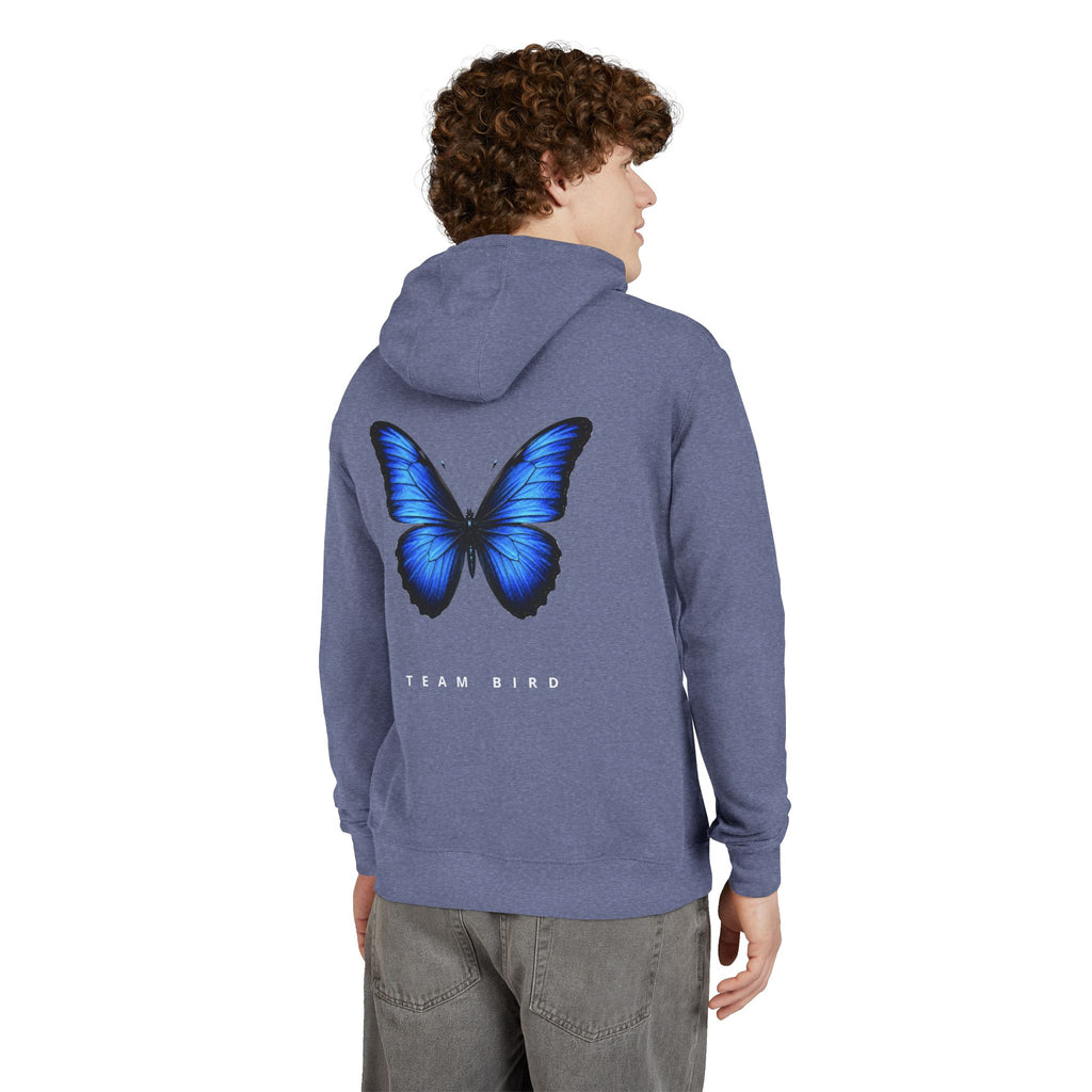 Butterfly Graphic Hoodie — "Team Bird" Blue Wing Pullover