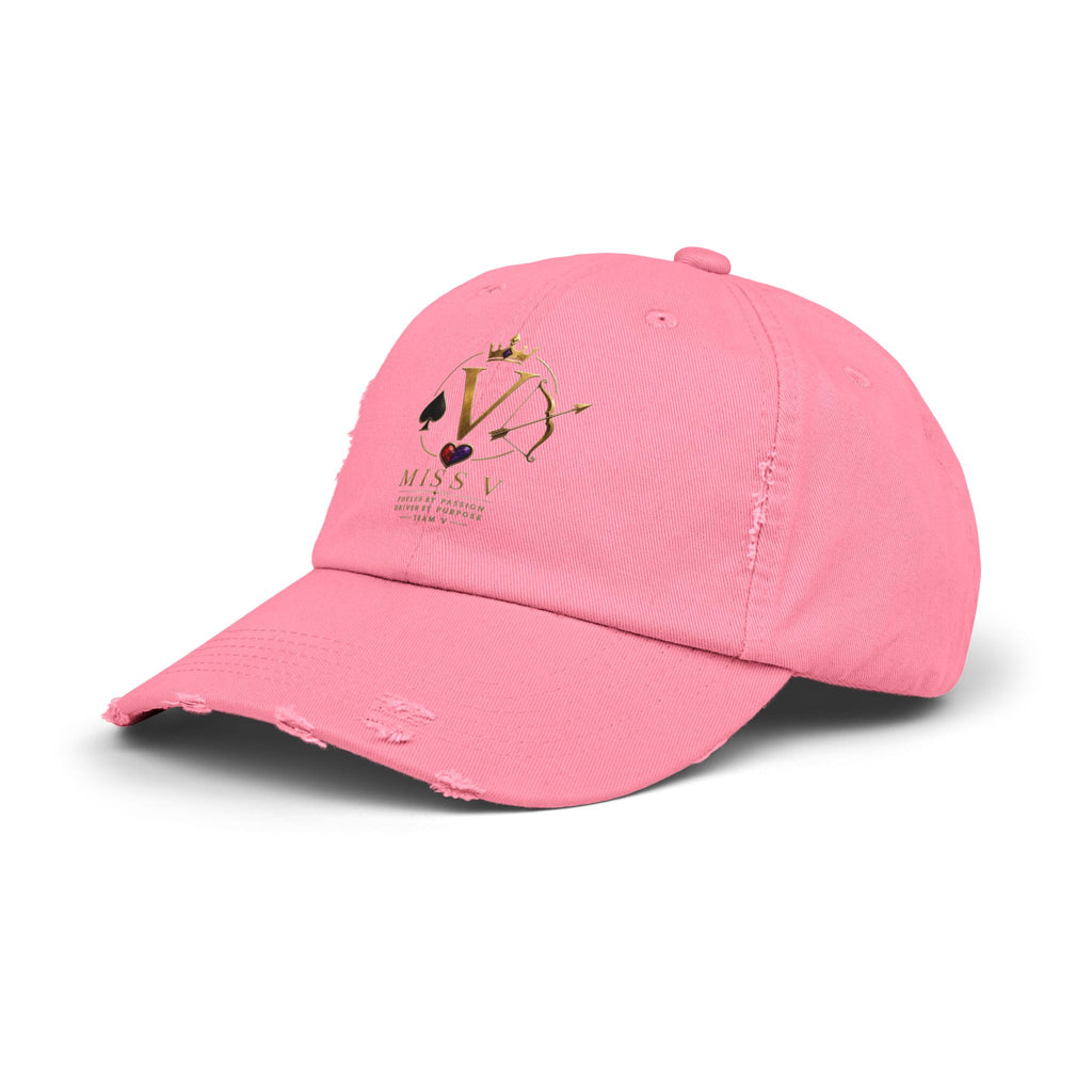 Distressed Black Cap — Miss V Crown & Card Emblem