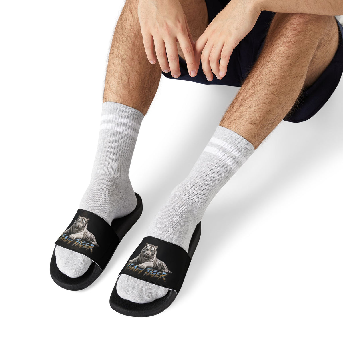 Tiger Graphic Slide Sandals — "Team Tiger" Removable-Strap Men's Slides